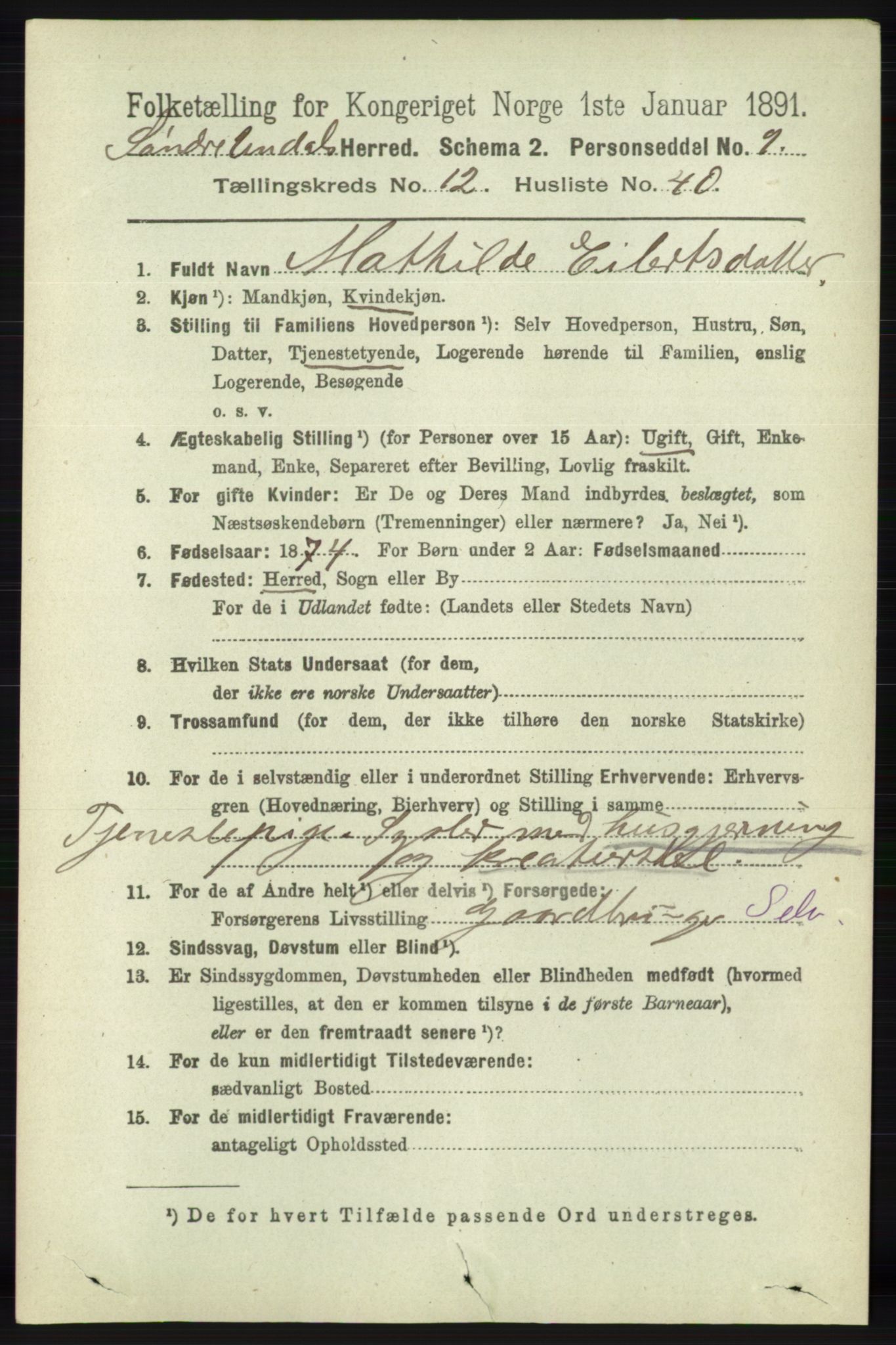 RA, 1891 census for 1029 Sør-Audnedal, 1891, p. 5728