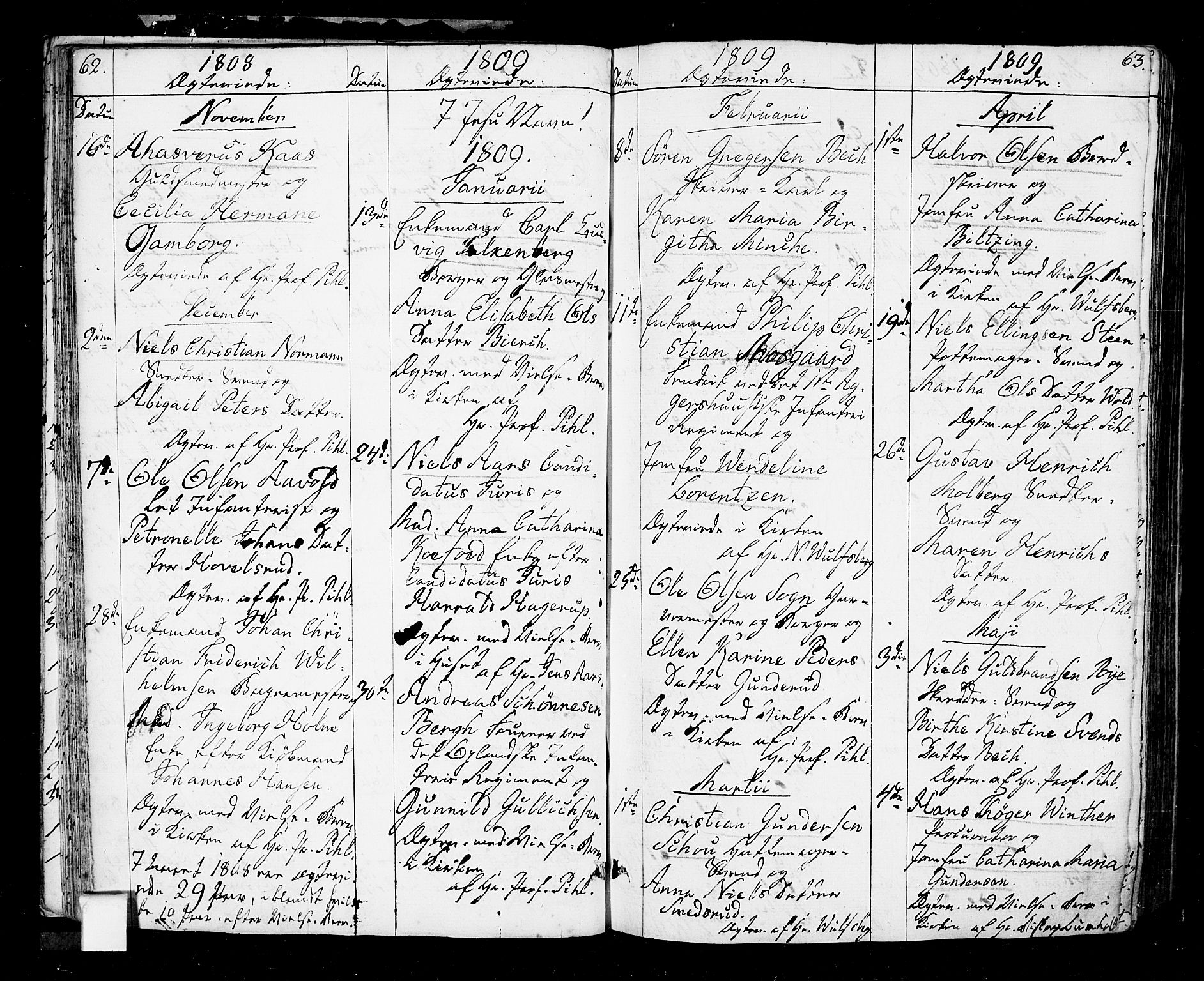 Oslo domkirke Kirkebøker, SAO/A-10752/F/Fa/L0006: Parish register (official) no. 6, 1807-1817, p. 62-63