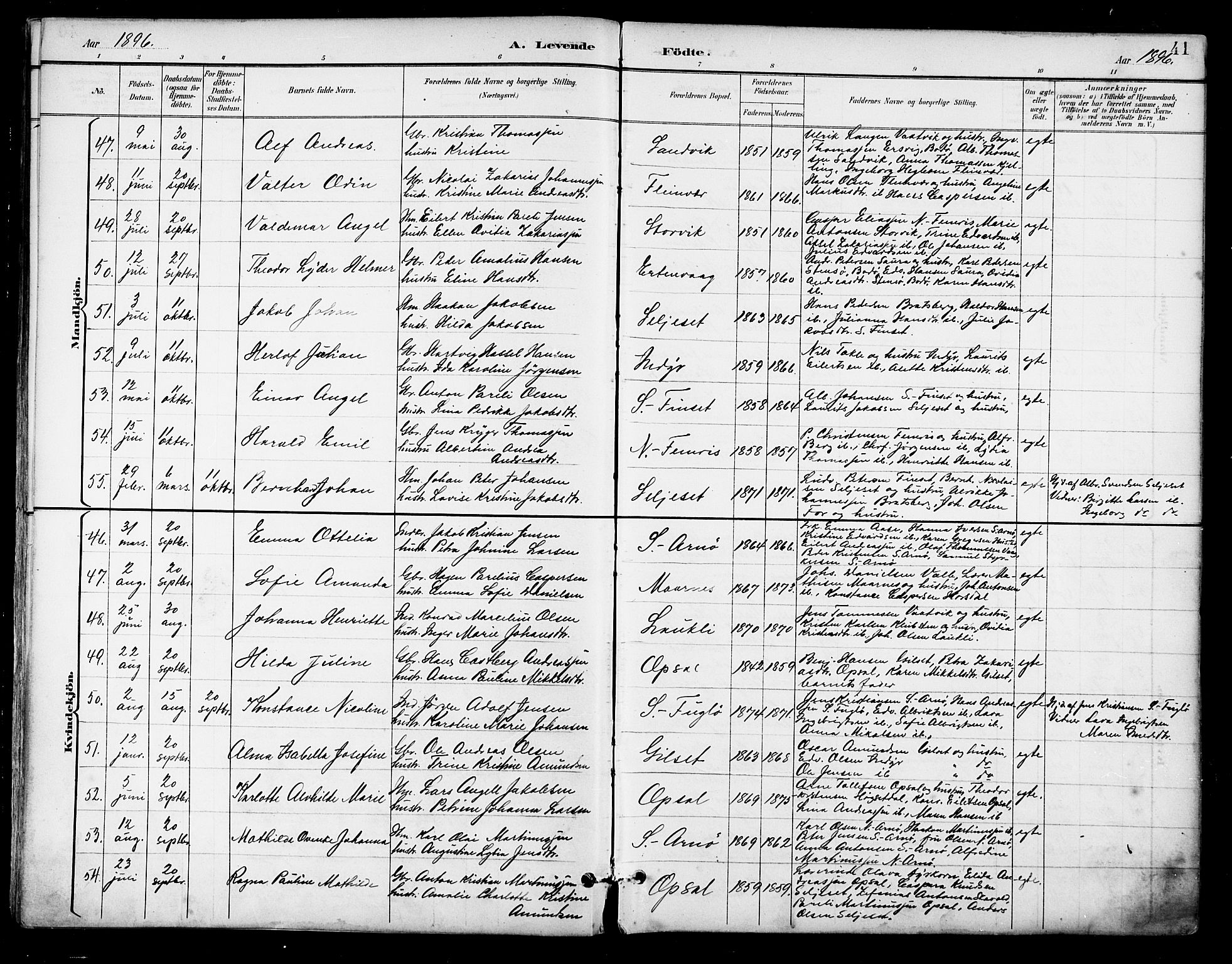 Ministerialprotokoller, klokkerbøker og fødselsregistre - Nordland, AV/SAT-A-1459/805/L0101: Parish register (official) no. 805A07, 1892-1899, p. 41