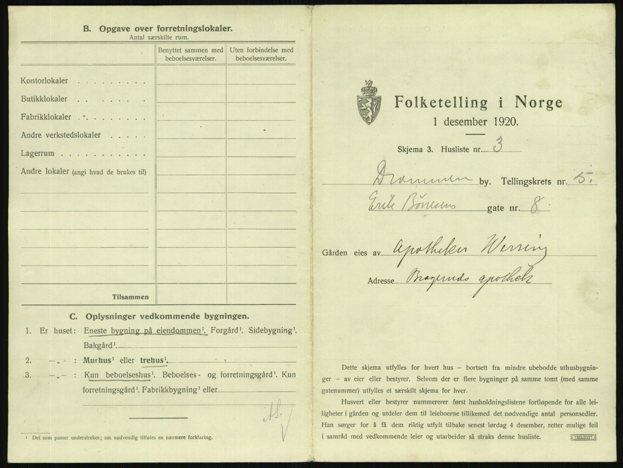 SAKO, 1920 census for Drammen, 1920, p. 2092