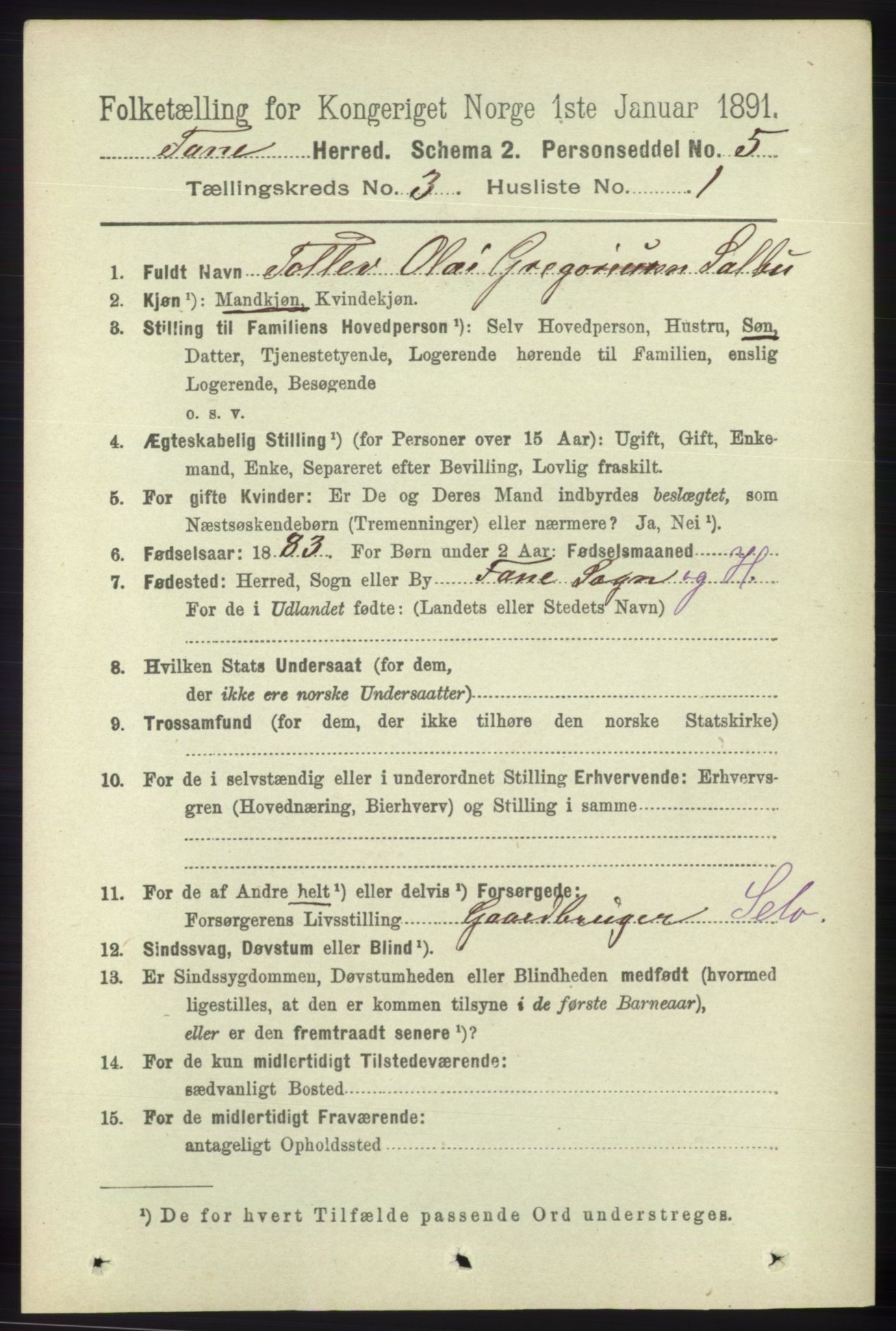 RA, 1891 census for 1249 Fana, 1891, p. 879