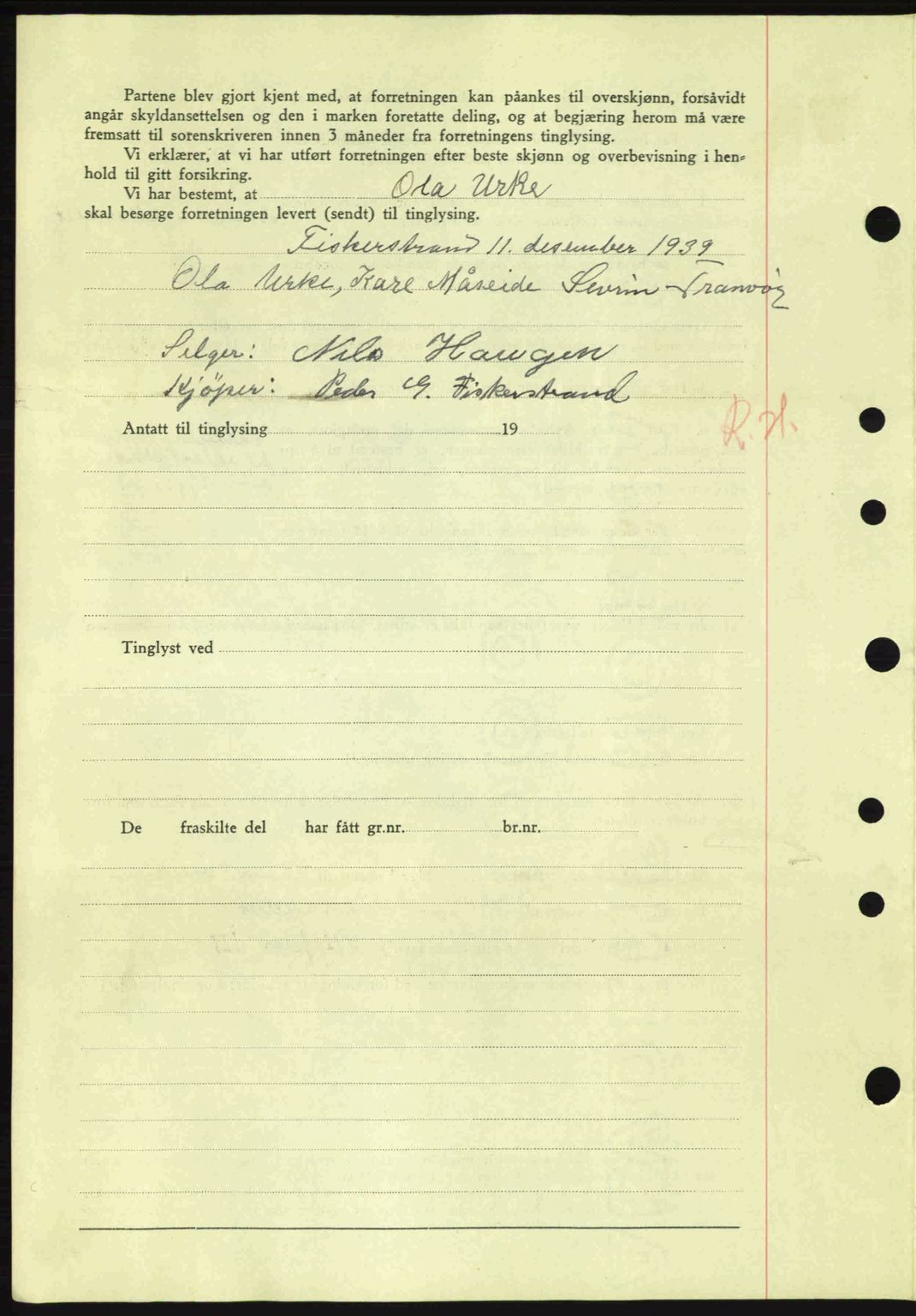 Nordre Sunnmøre sorenskriveri, AV/SAT-A-0006/1/2/2C/2Ca: Mortgage book no. A8, 1939-1940, Diary no: : 2046/1939