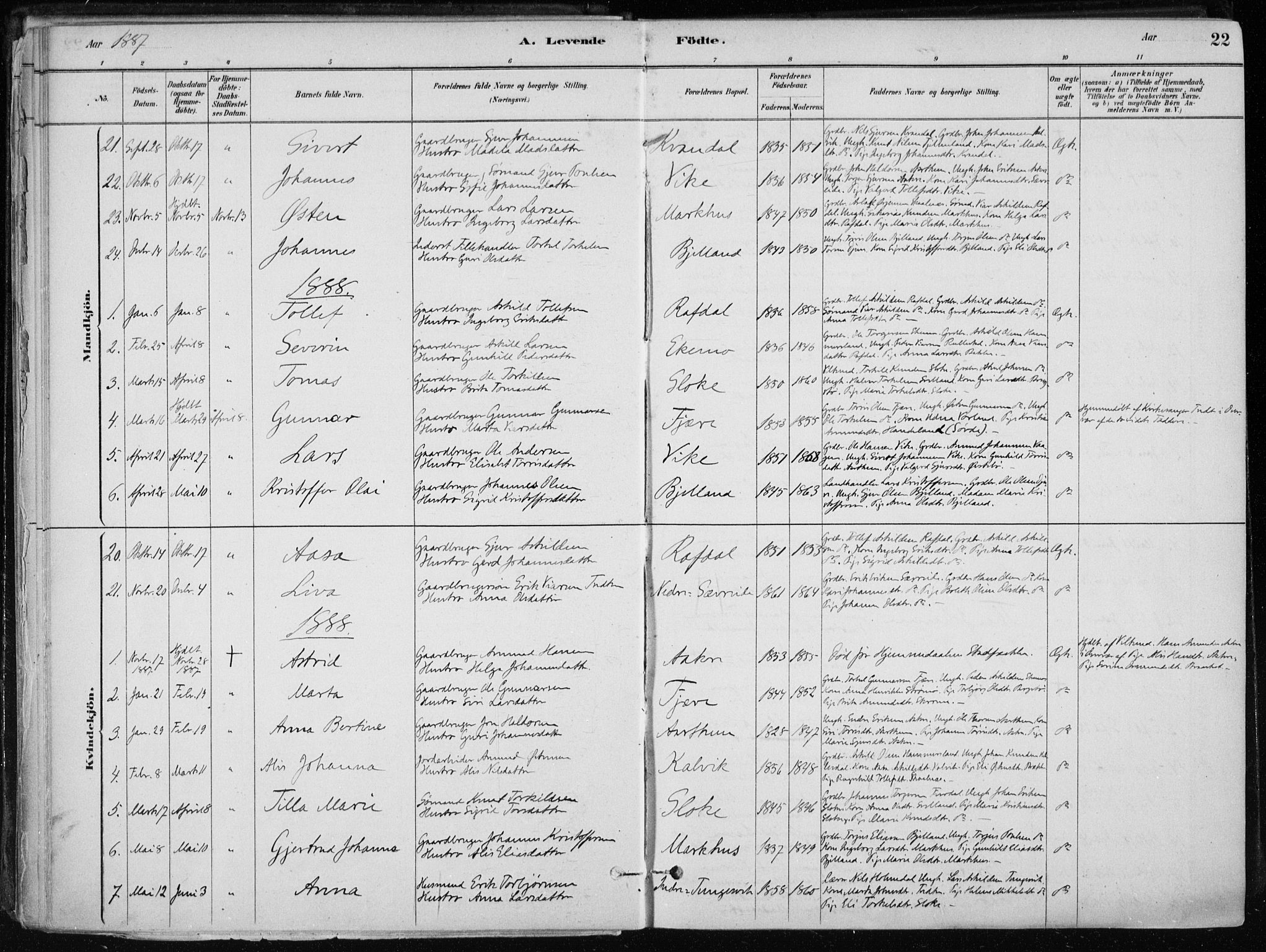 Skånevik sokneprestembete, SAB/A-77801/H/Haa: Parish register (official) no. E  1, 1879-1901, p. 22