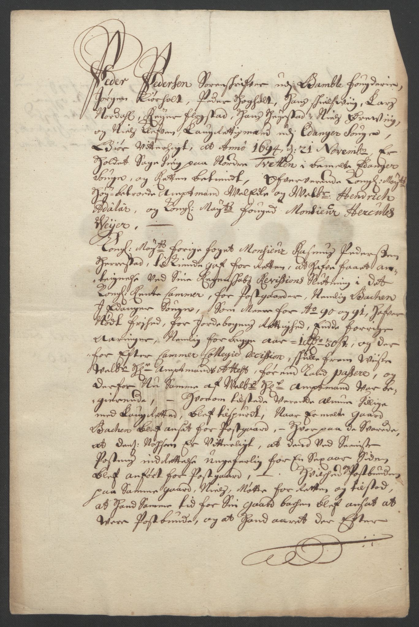 Rentekammeret inntil 1814, Reviderte regnskaper, Fogderegnskap, AV/RA-EA-4092/R34/L2053: Fogderegnskap Bamble, 1693, p. 315