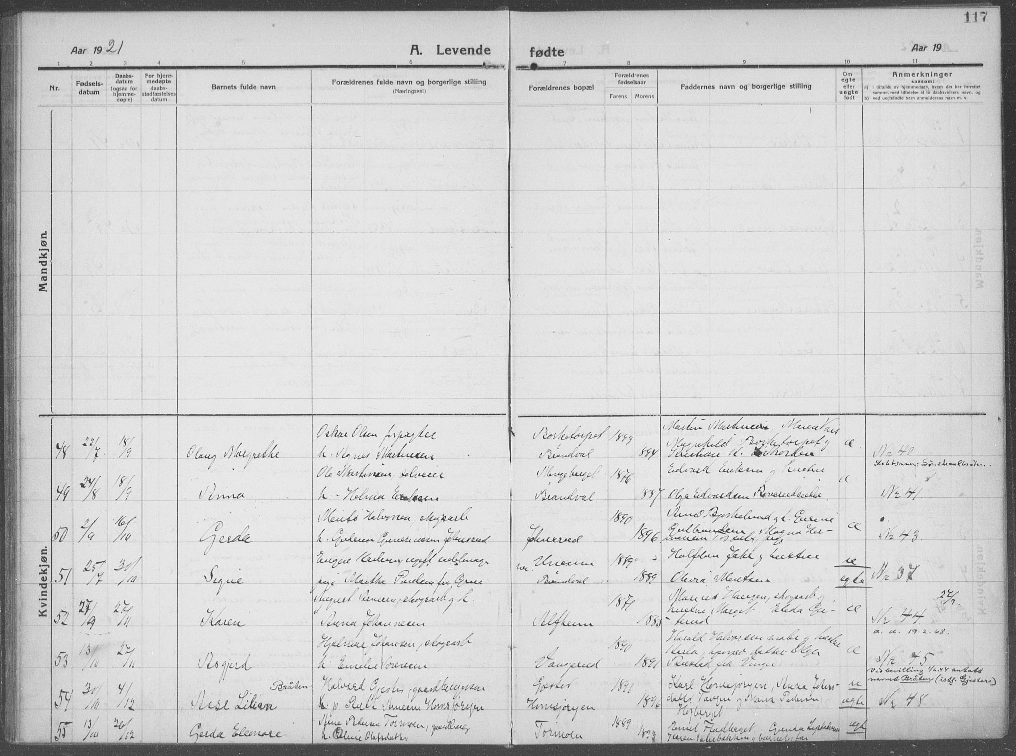 Brandval prestekontor, AV/SAH-PREST-034/H/Ha/Haa/L0004: Parish register (official) no. 4, 1910-1924, p. 117