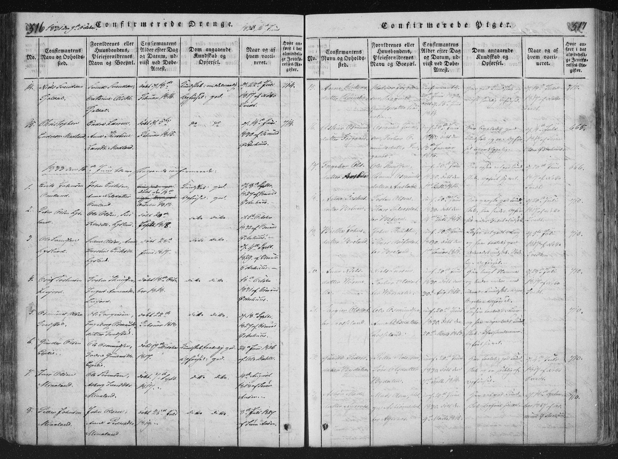 Åseral sokneprestkontor, SAK/1111-0051/F/Fa/L0001: Parish register (official) no. A 1, 1815-1853, p. 516-517
