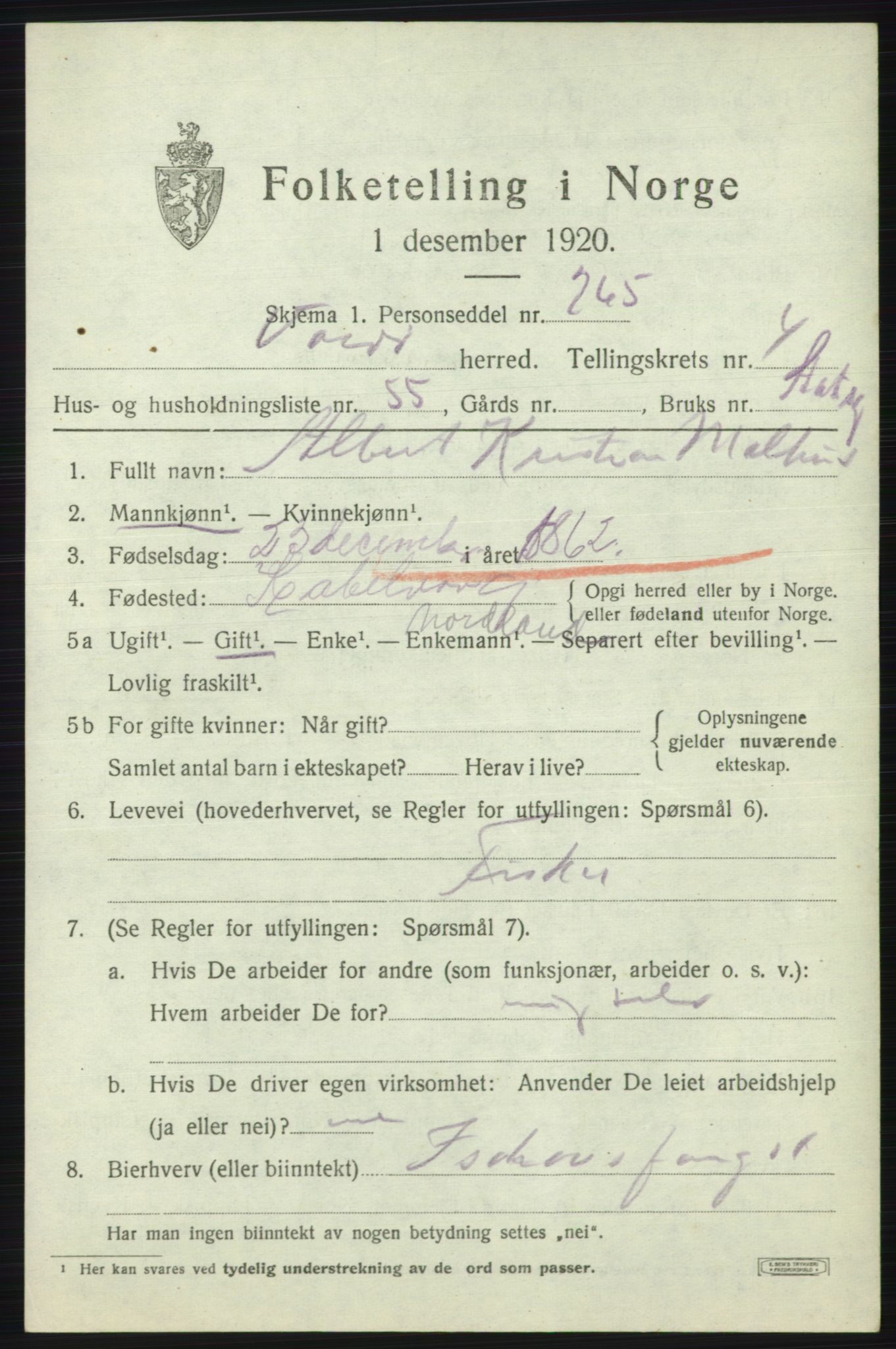 SATØ, 1920 census for Vardø rural district, 1920, p. 2558