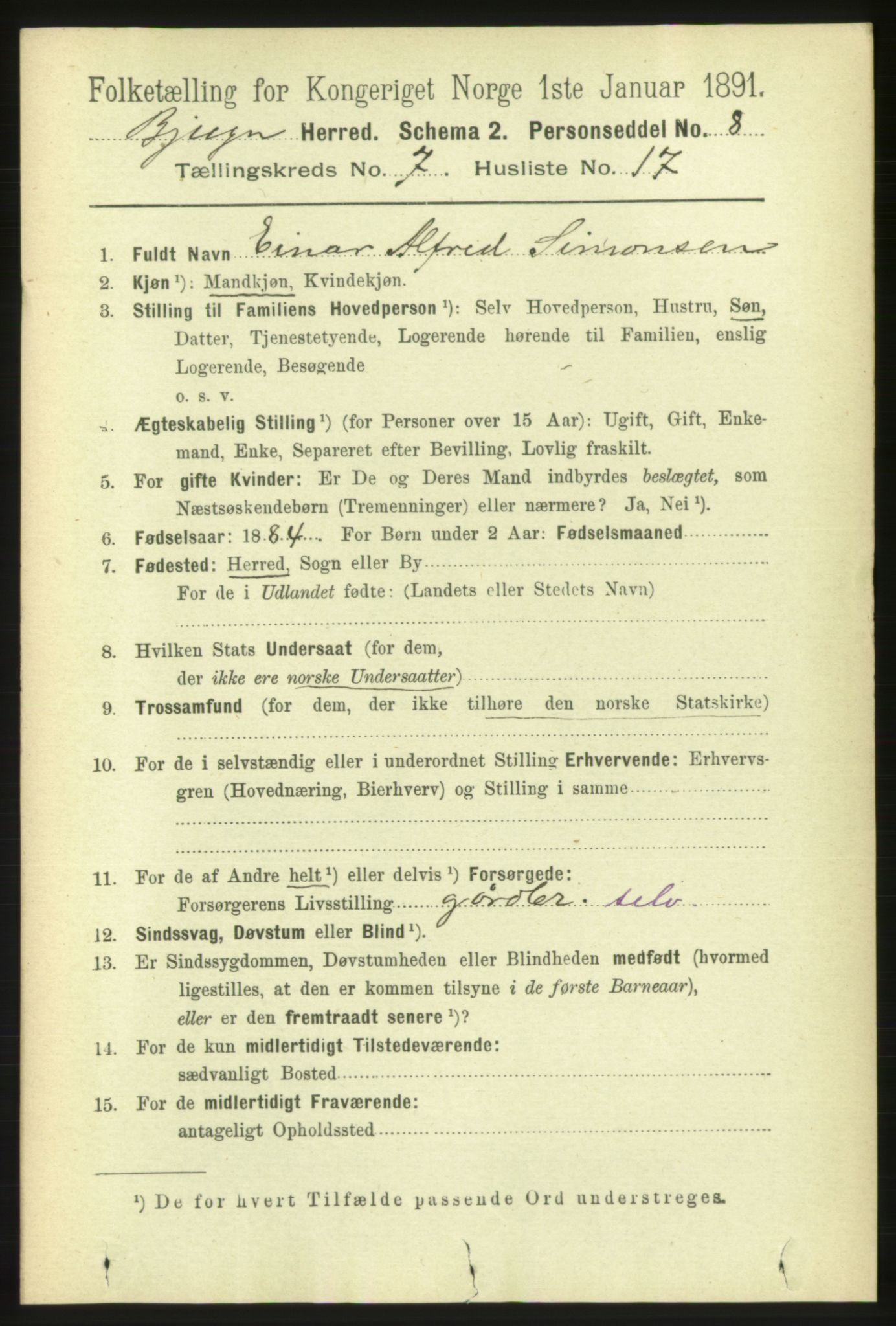 RA, 1891 census for 1627 Bjugn, 1891, p. 1942