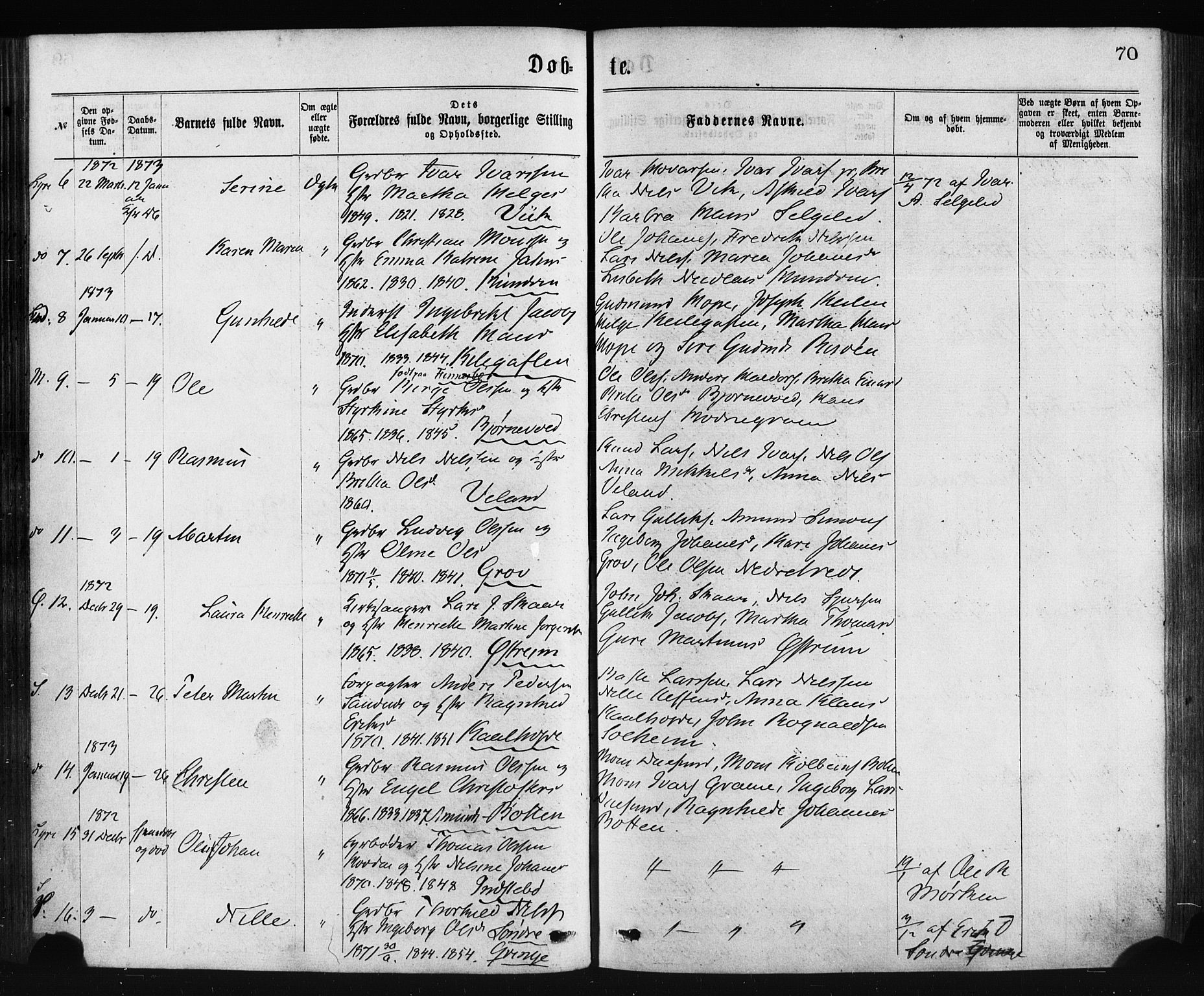 Lindås Sokneprestembete, SAB/A-76701/H/Haa: Parish register (official) no. A 18, 1869-1885, p. 70
