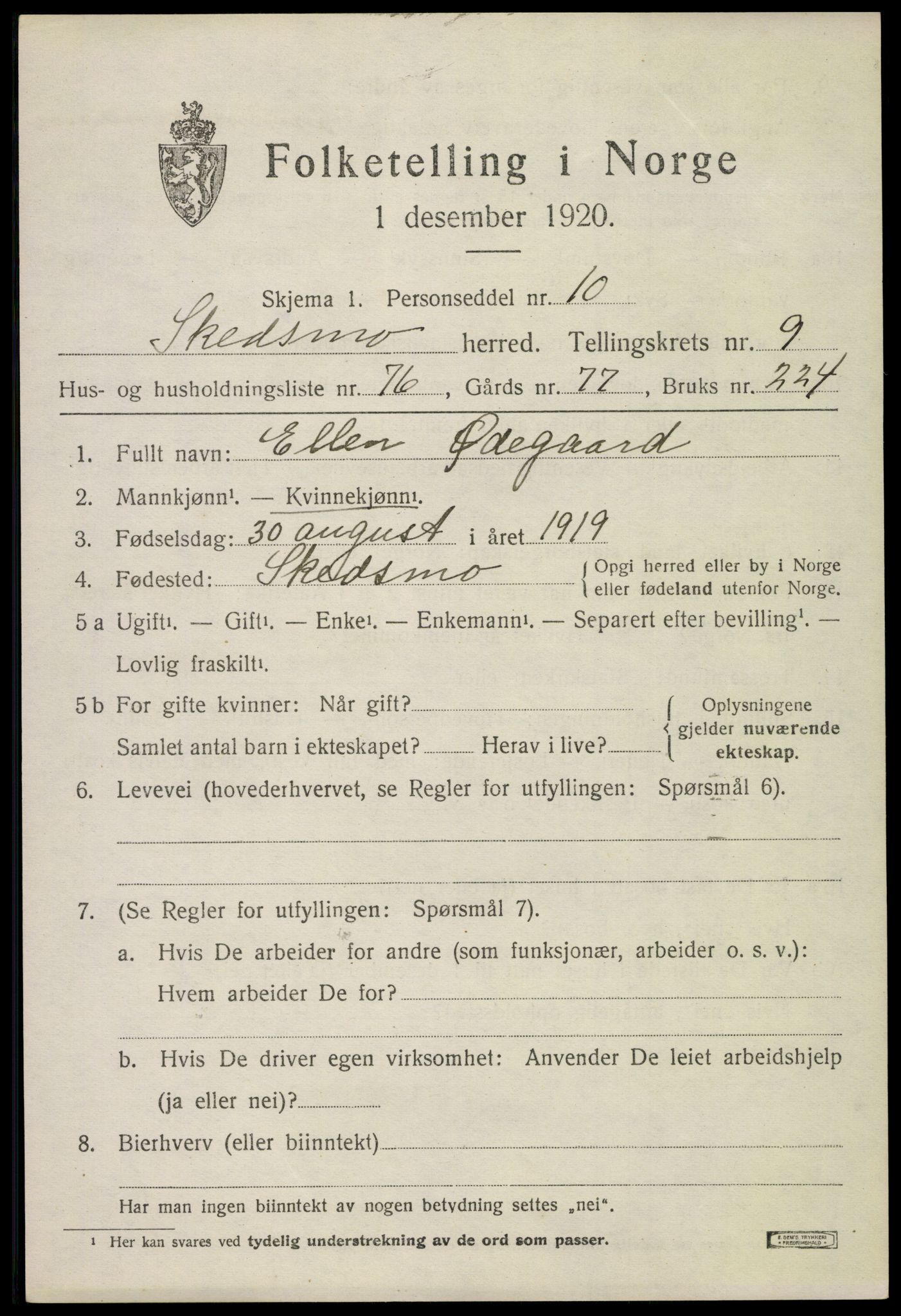 SAO, 1920 census for Skedsmo, 1920, p. 11607