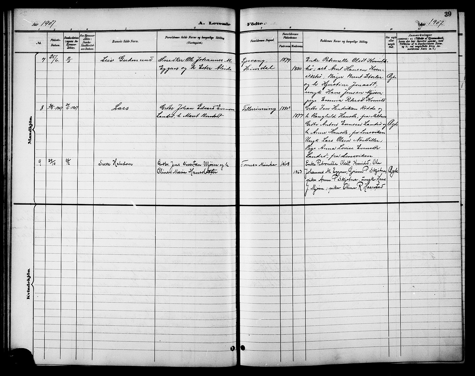 Ministerialprotokoller, klokkerbøker og fødselsregistre - Sør-Trøndelag, SAT/A-1456/621/L0460: Parish register (copy) no. 621C03, 1896-1914, p. 39