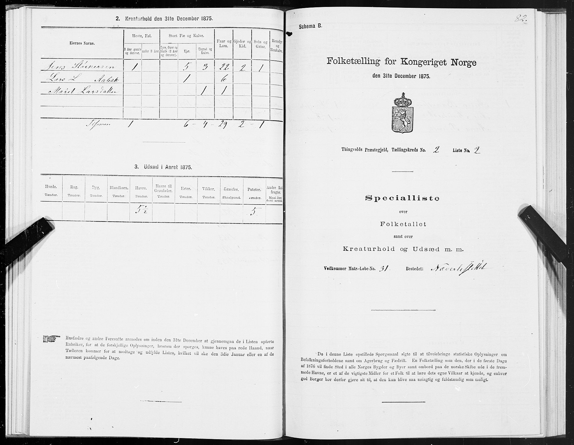 SAT, 1875 census for 1560P Tingvoll, 1875, p. 1082