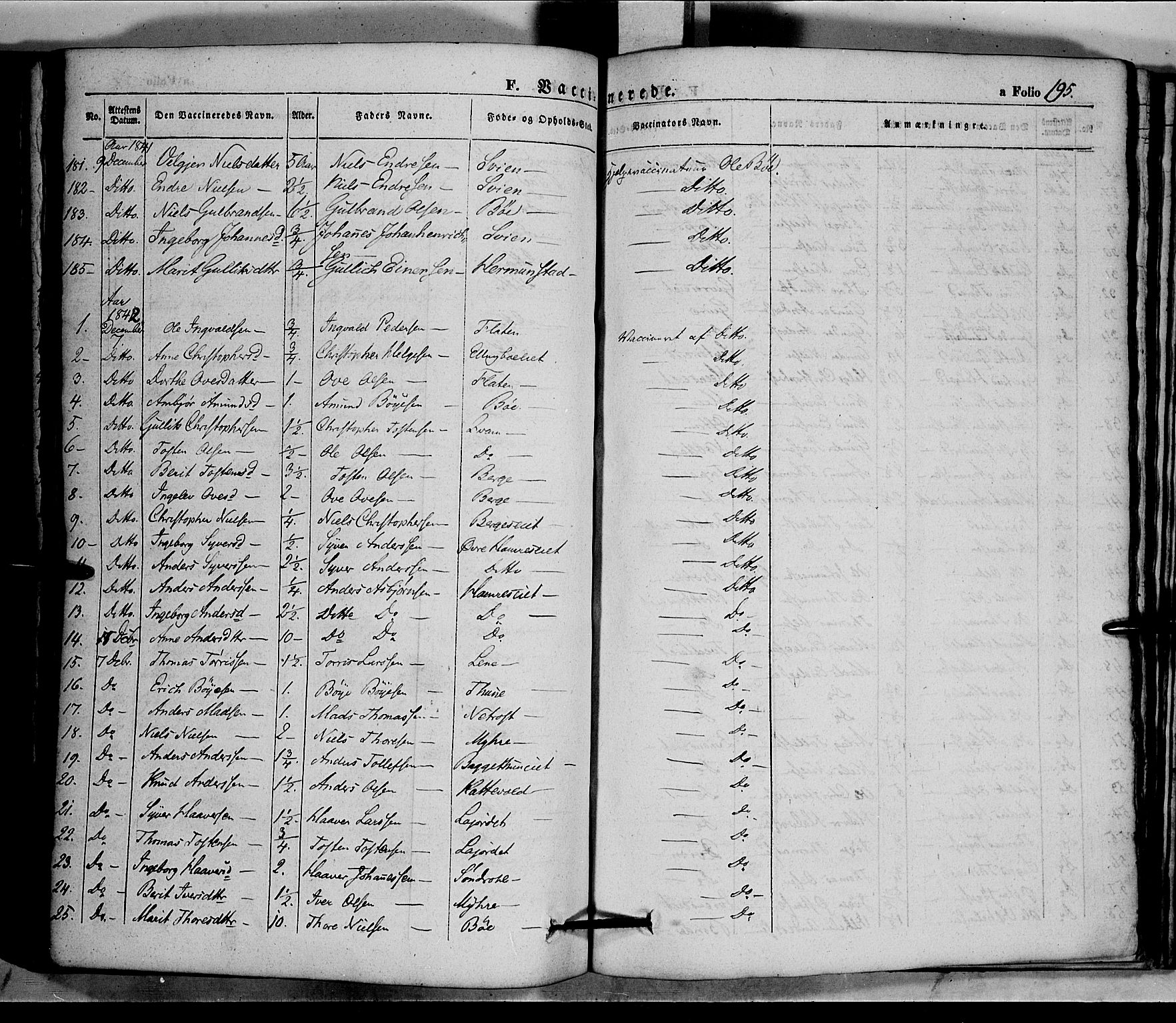 Vang prestekontor, Valdres, SAH/PREST-140/H/Ha/L0005: Parish register (official) no. 5, 1831-1845, p. 195