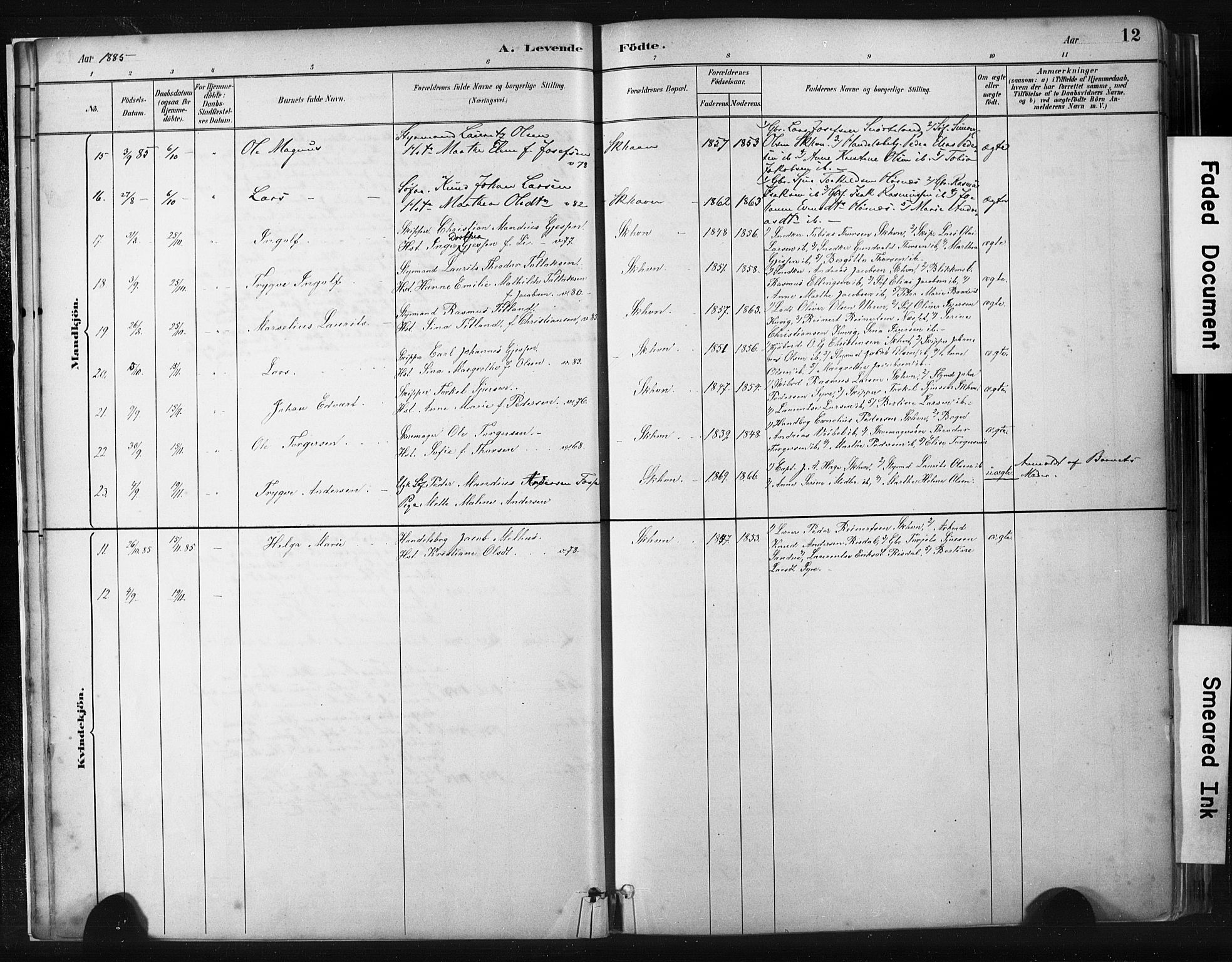 Skudenes sokneprestkontor, SAST/A -101849/H/Ha/Haa/L0008: Parish register (official) no. A 5, 1882-1912, p. 12