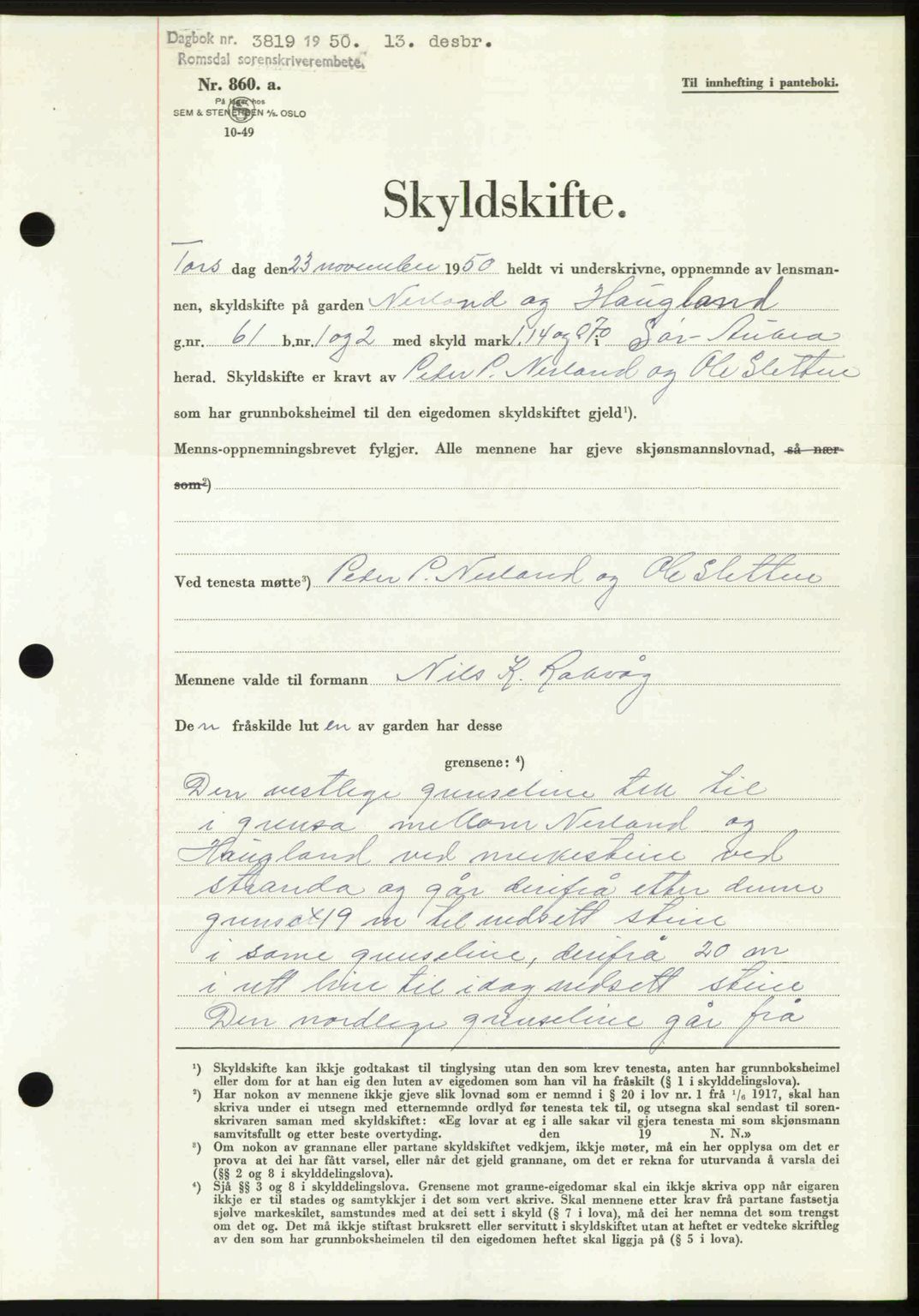 Romsdal sorenskriveri, AV/SAT-A-4149/1/2/2C: Mortgage book no. A35, 1950-1950, Diary no: : 3819/1950