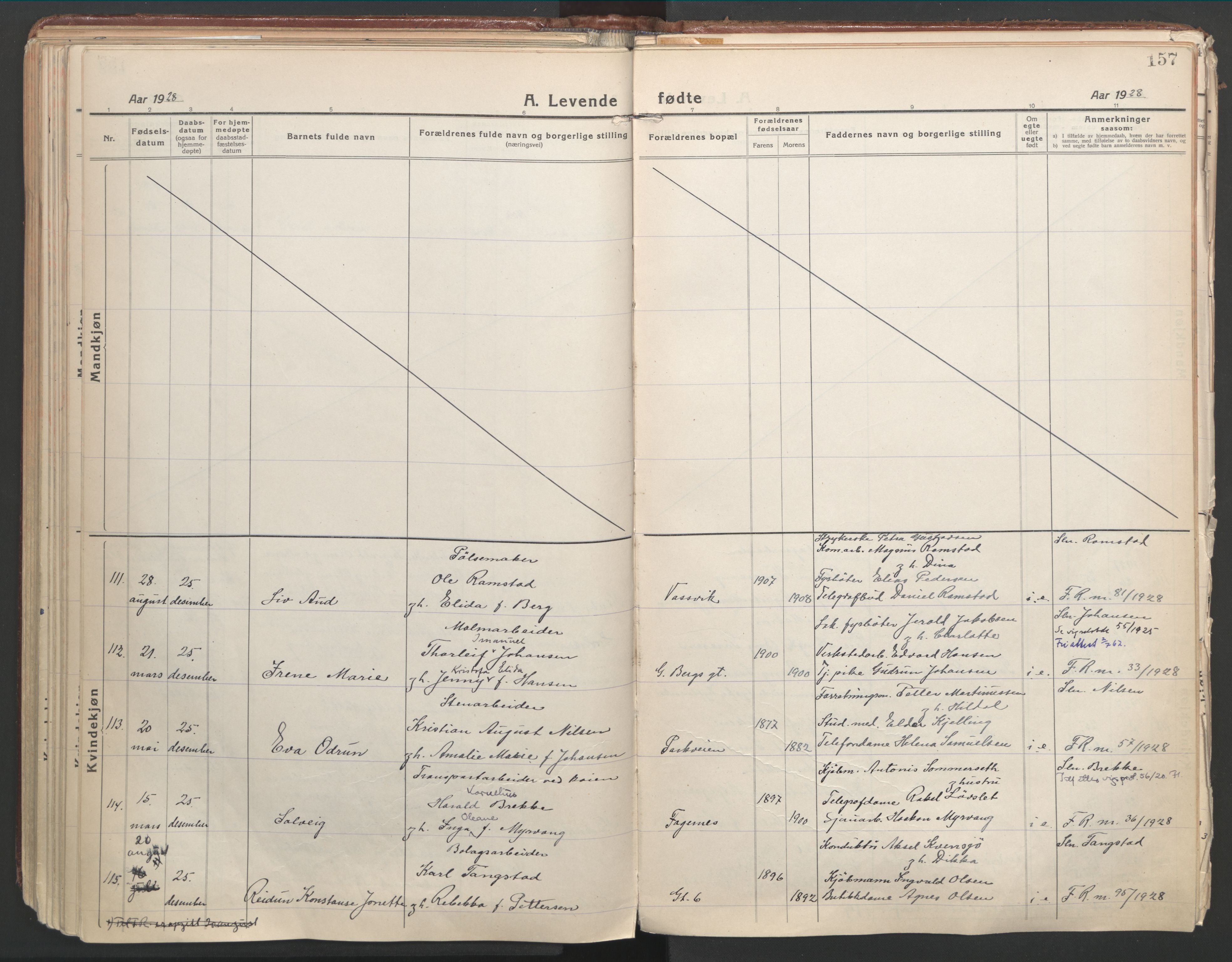 Ministerialprotokoller, klokkerbøker og fødselsregistre - Nordland, AV/SAT-A-1459/871/L1003: Parish register (official) no. 871A19, 1921-1930, p. 157