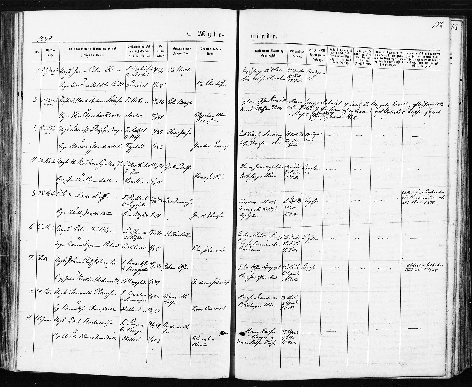 Spydeberg prestekontor Kirkebøker, AV/SAO-A-10924/F/Fa/L0007: Parish register (official) no. I 7, 1875-1885, p. 146