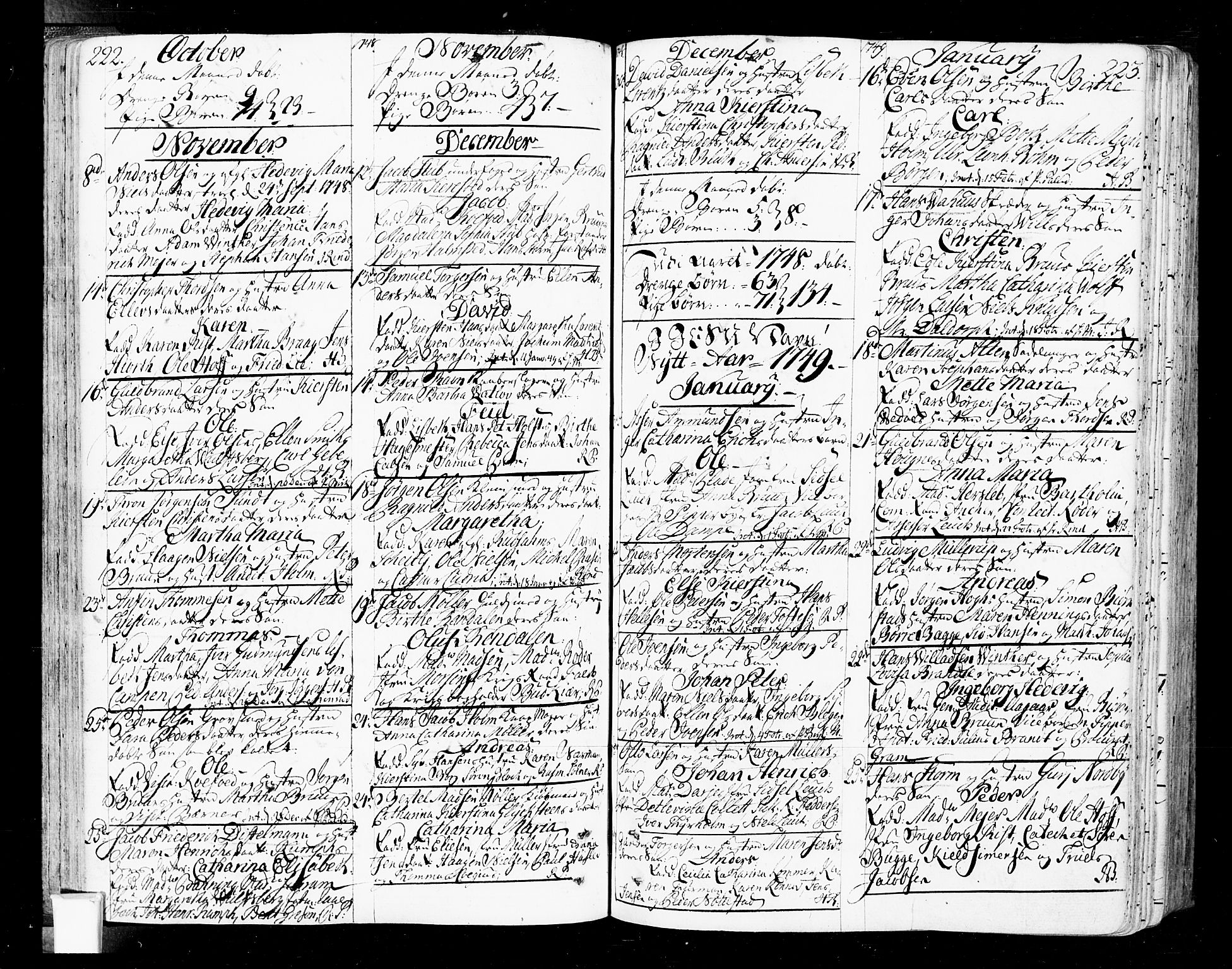 Oslo domkirke Kirkebøker, SAO/A-10752/F/Fa/L0004: Parish register (official) no. 4, 1743-1786, p. 222-223