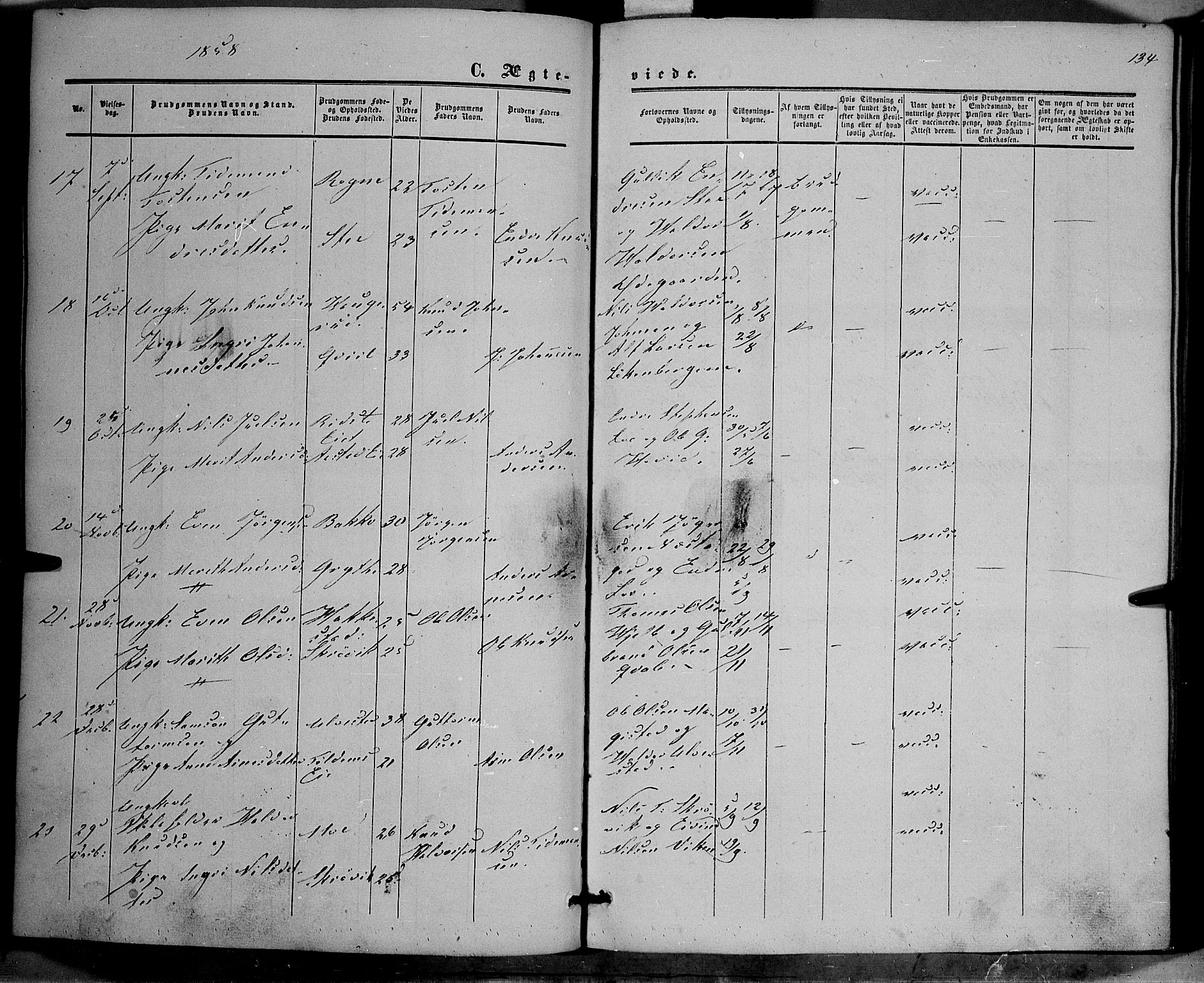 Vestre Slidre prestekontor, SAH/PREST-136/H/Ha/Haa/L0002: Parish register (official) no. 2, 1856-1864, p. 134