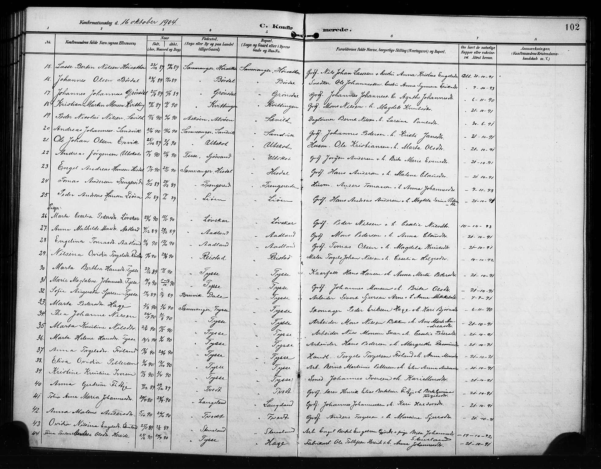 Samnanger Sokneprestembete, SAB/A-77501/H/Hab: Parish register (copy) no. A 3, 1898-1914, p. 102
