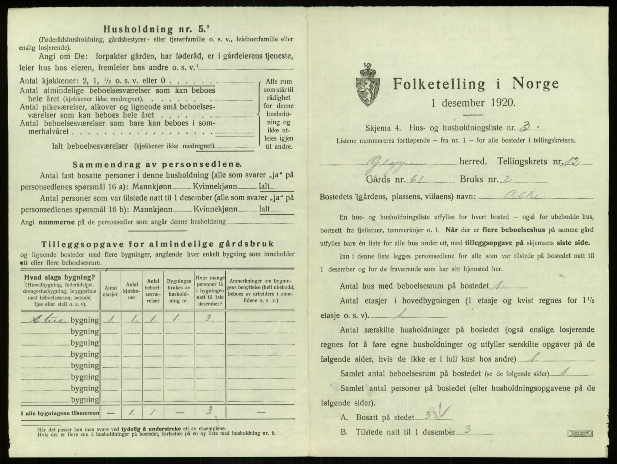 SAB, 1920 census for Gloppen, 1920, p. 794