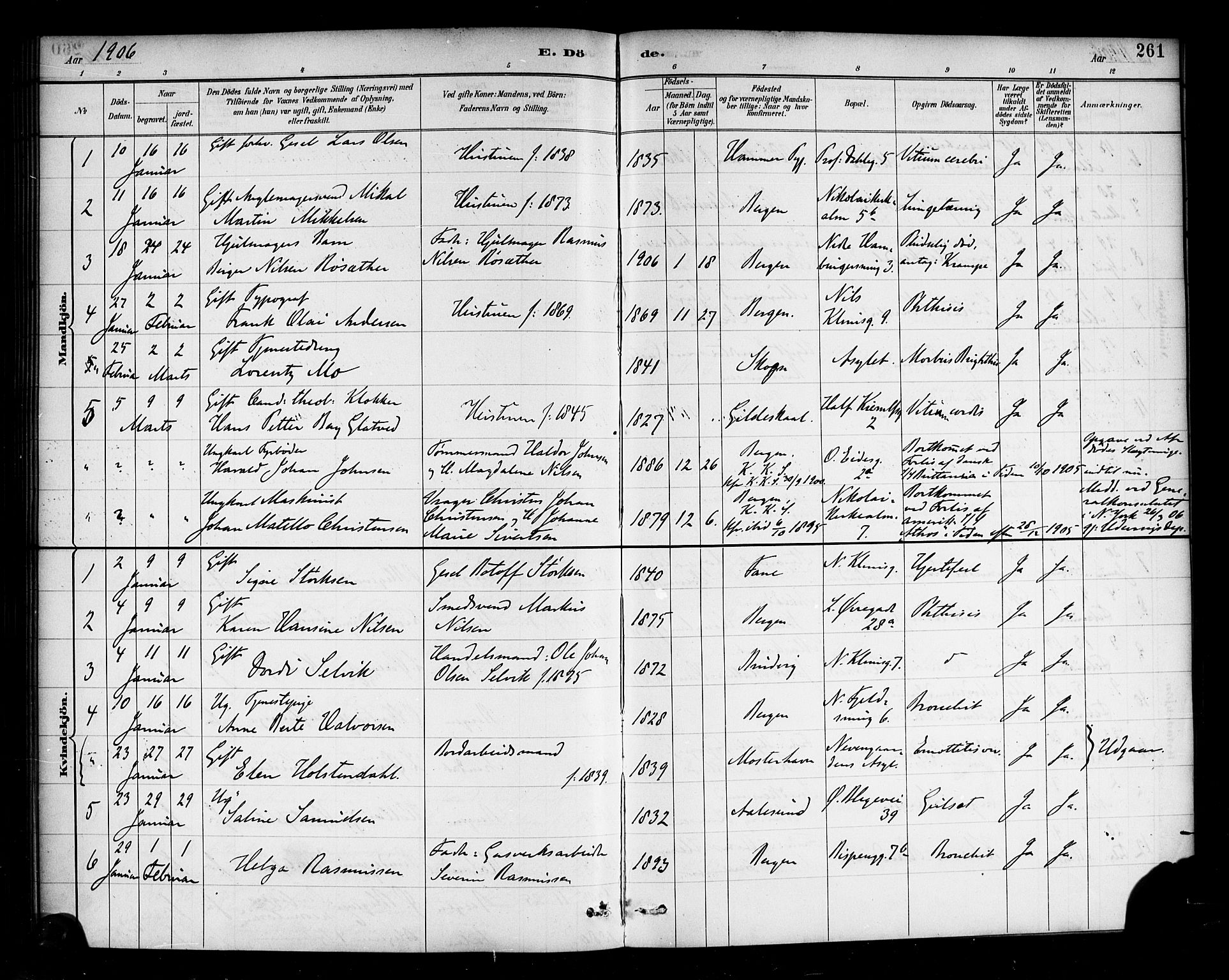 Korskirken sokneprestembete, SAB/A-76101/H/Haa/L0047: Parish register (official) no. E 5, 1884-1910, p. 261