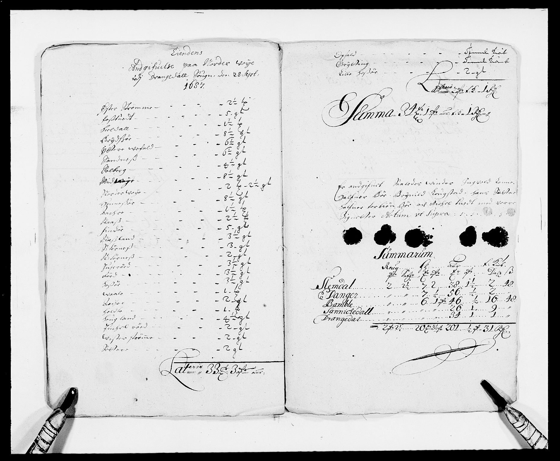 Rentekammeret inntil 1814, Reviderte regnskaper, Fogderegnskap, RA/EA-4092/R34/L2049: Fogderegnskap Bamble, 1685-1687, p. 266
