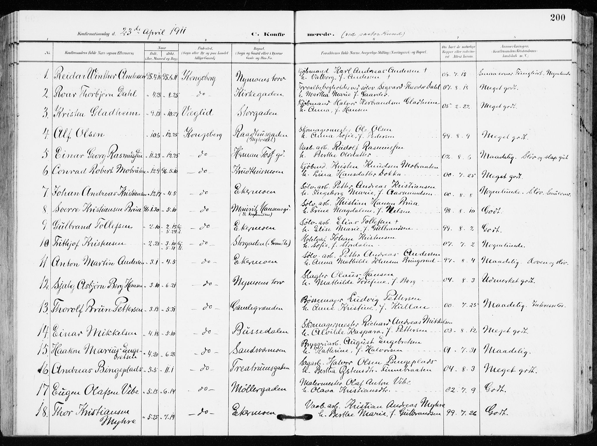 Kongsberg kirkebøker, SAKO/A-22/F/Fb/L0004: Parish register (official) no. II 4, 1906-1918, p. 200