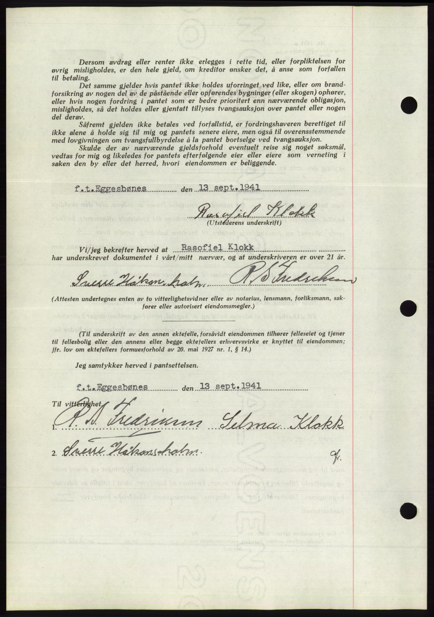 Søre Sunnmøre sorenskriveri, AV/SAT-A-4122/1/2/2C/L0071: Mortgage book no. 65, 1941-1941, Diary no: : 945/1941