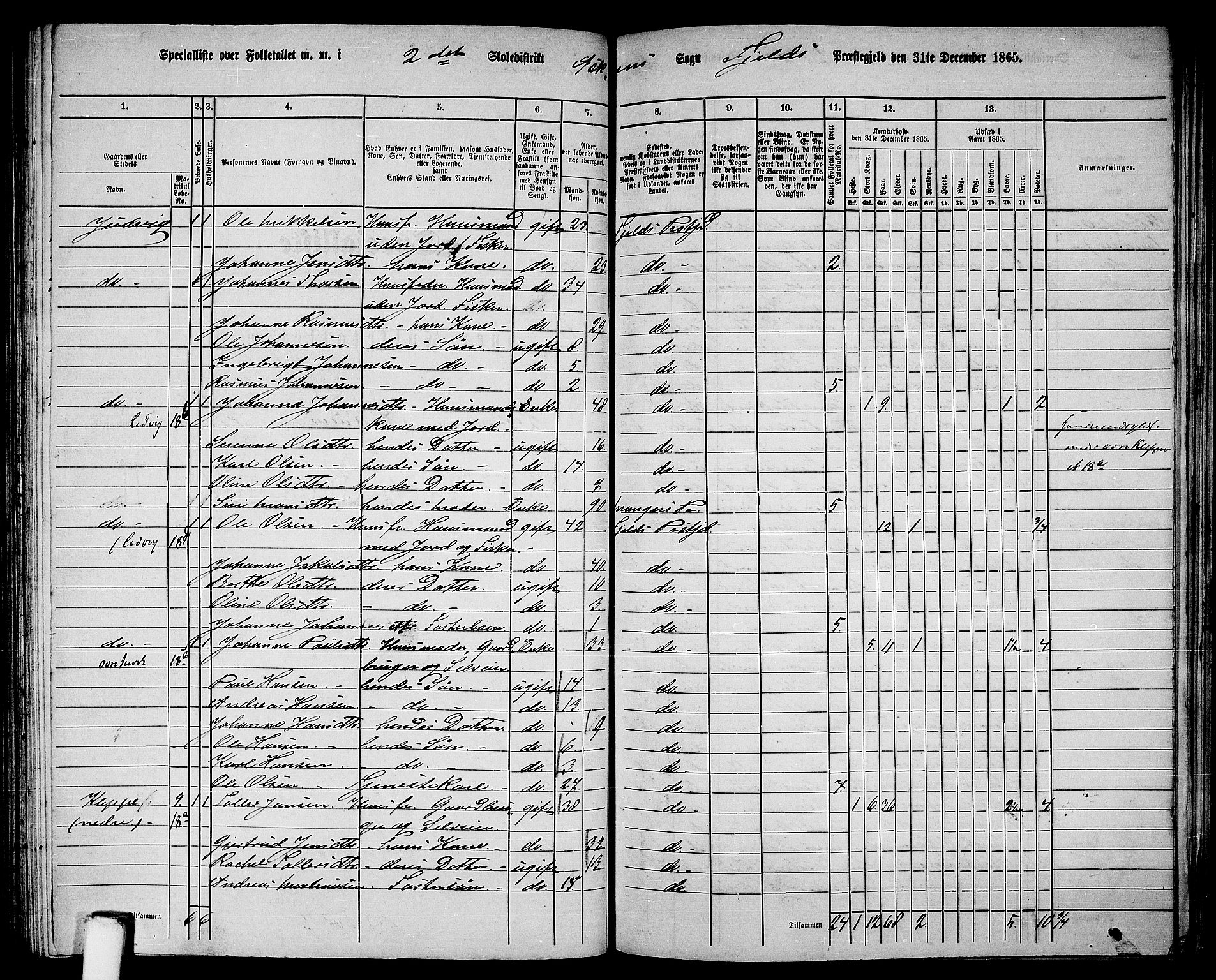 RA, 1865 census for Fjell, 1865, p. 144