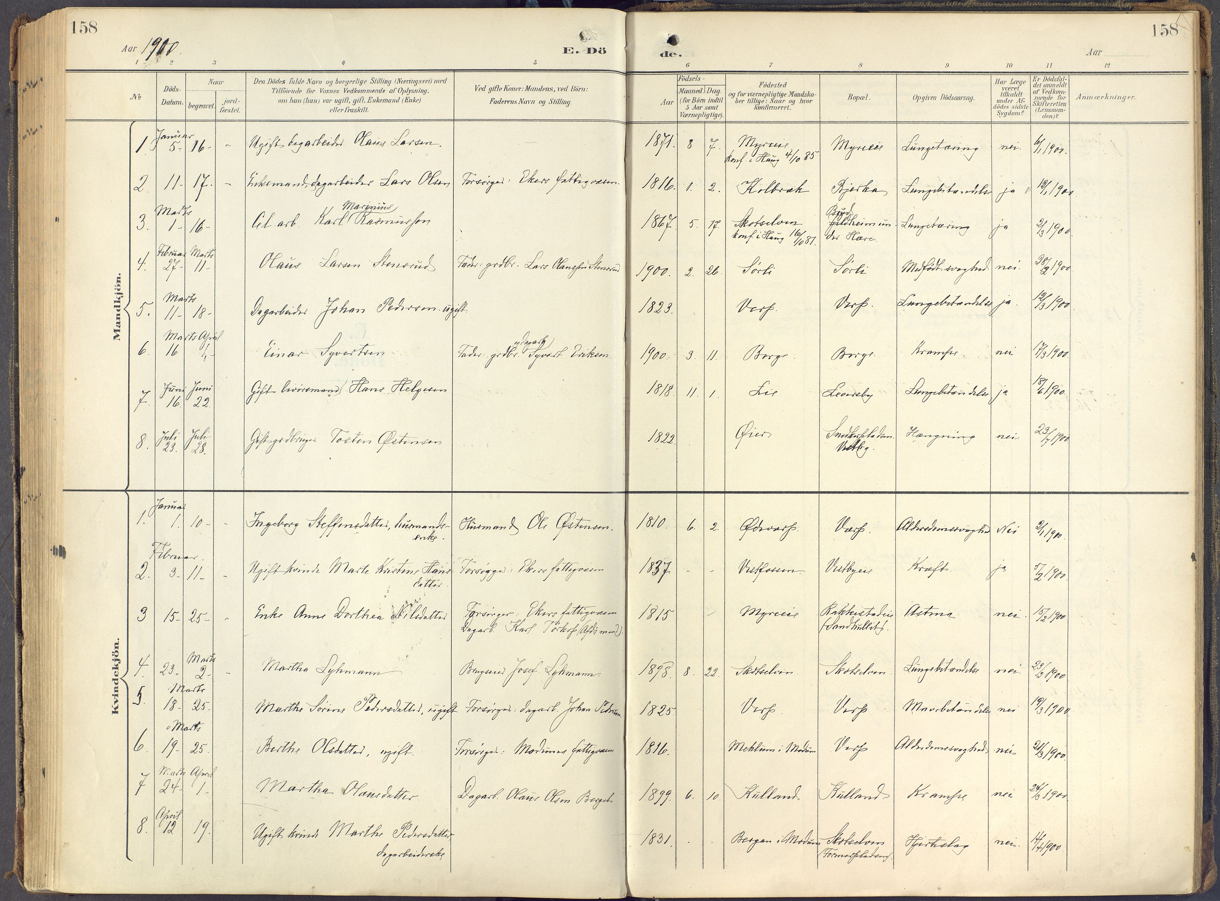 Eiker kirkebøker, SAKO/A-4/F/Fc/L0004: Parish register (official) no. III 4, 1900-1919, p. 158