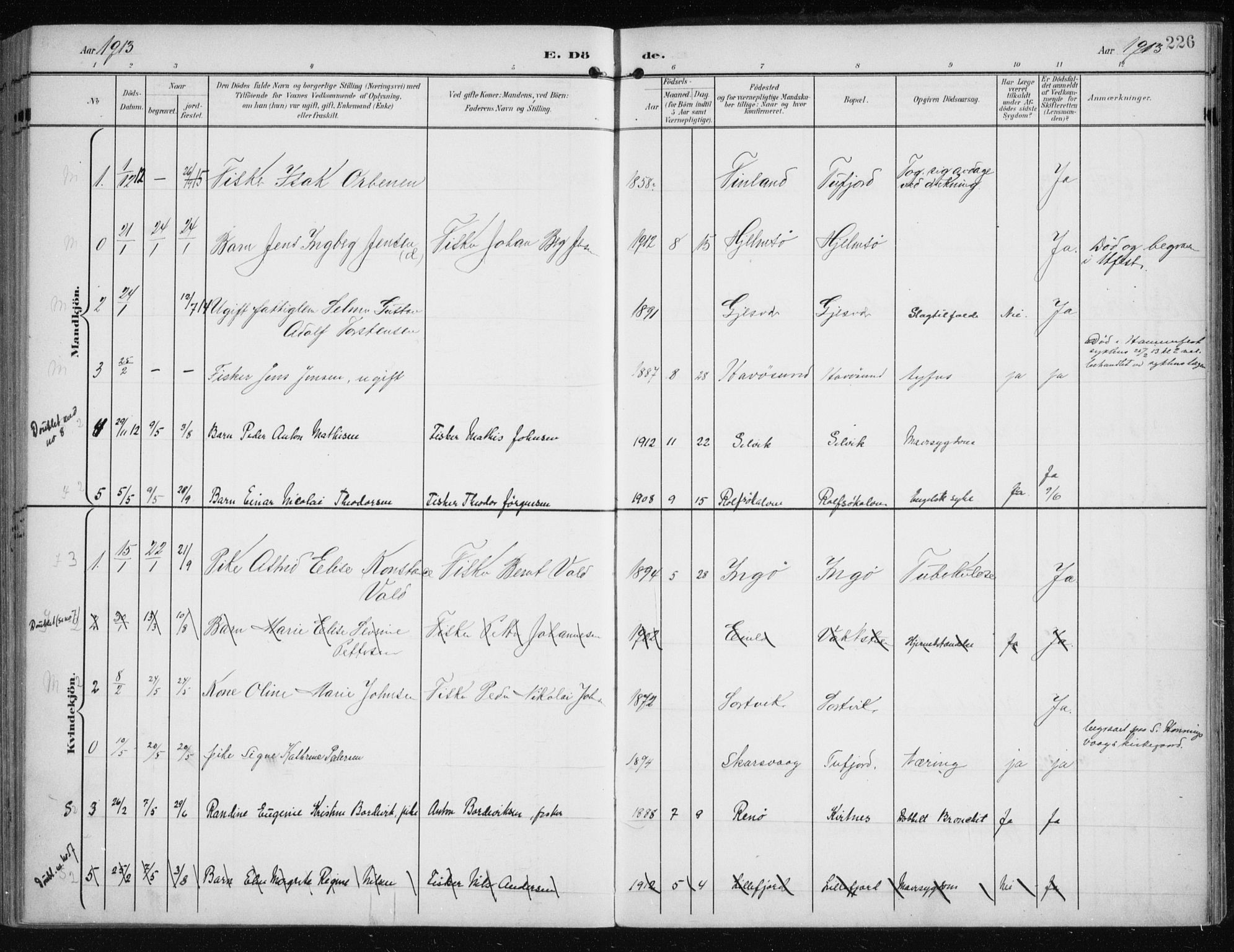 Måsøy sokneprestkontor, SATØ/S-1348/H/Ha/L0009kirke: Parish register (official) no. 9, 1903-1914, p. 226