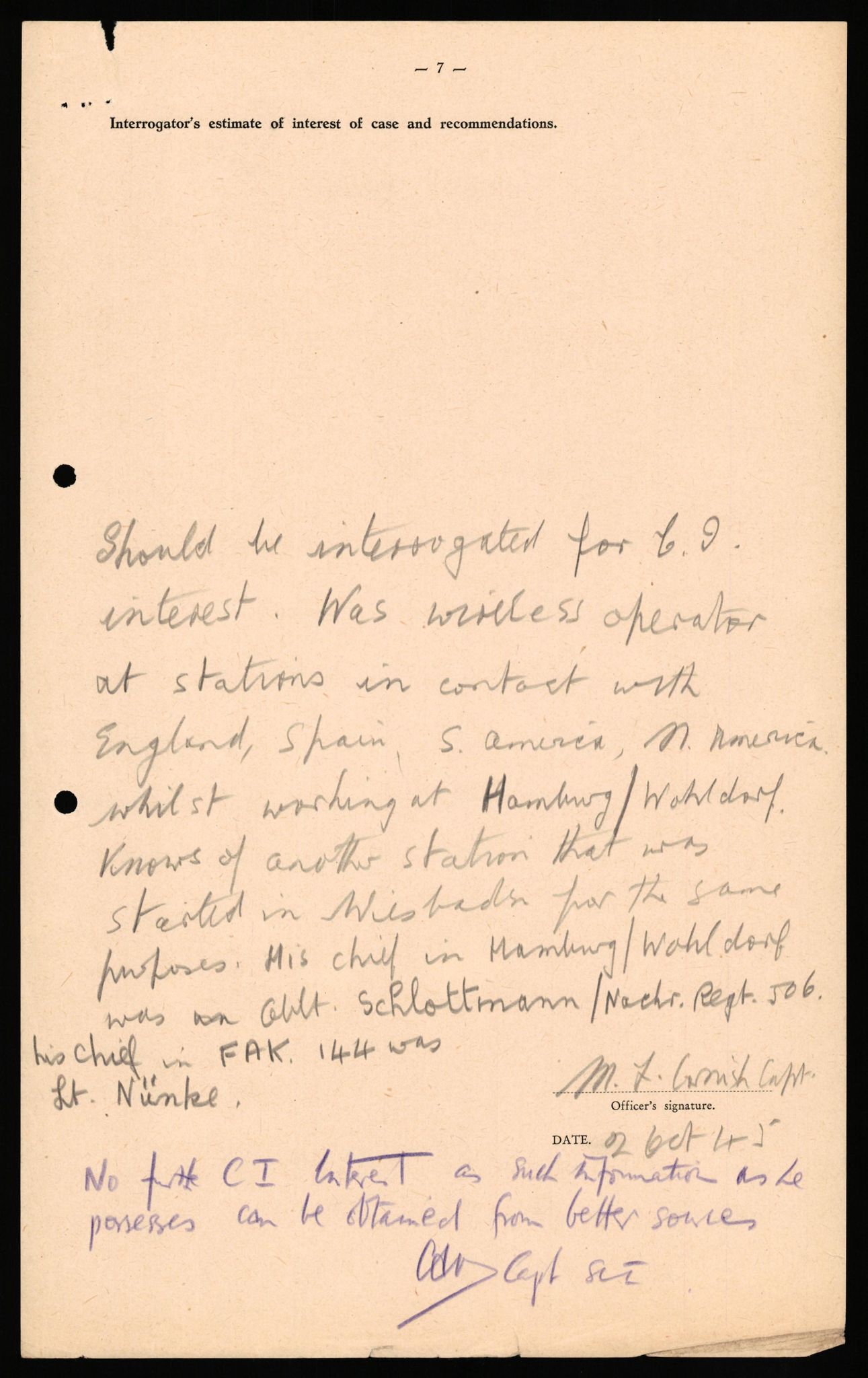 Forsvaret, Forsvarets overkommando II, AV/RA-RAFA-3915/D/Db/L0033: CI Questionaires. Tyske okkupasjonsstyrker i Norge. Tyskere., 1945-1946, p. 86