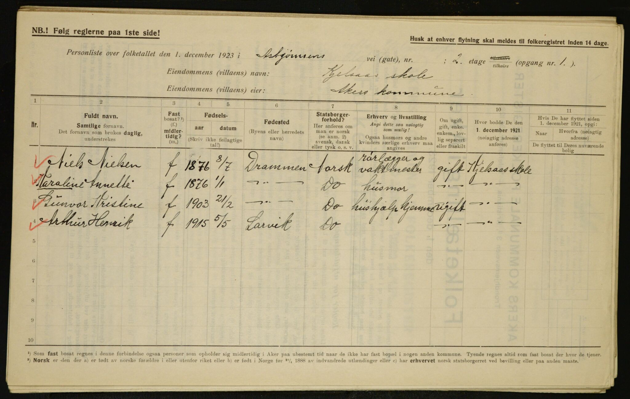 , Municipal Census 1923 for Aker, 1923, p. 7600