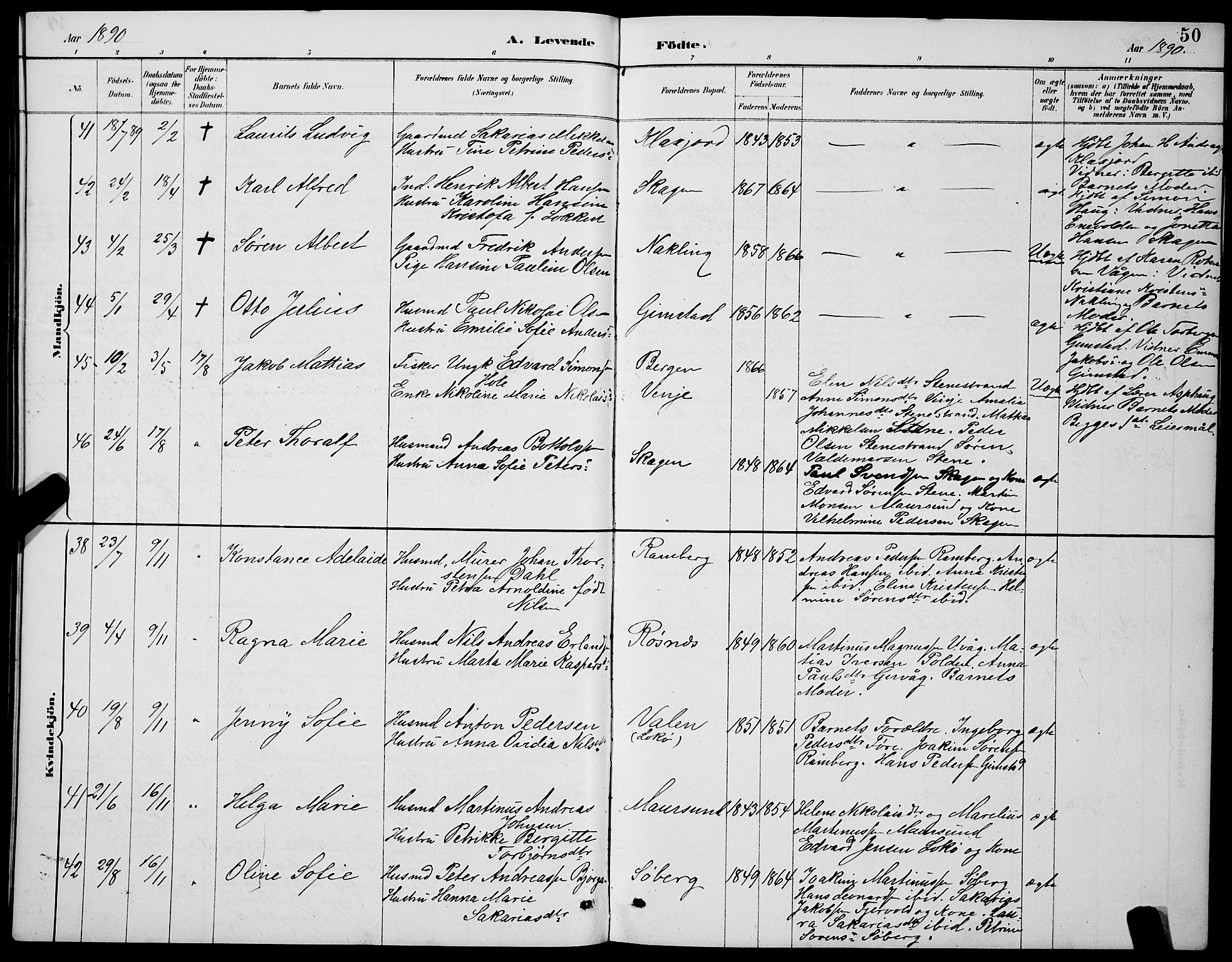 Ministerialprotokoller, klokkerbøker og fødselsregistre - Nordland, AV/SAT-A-1459/891/L1315: Parish register (copy) no. 891C04, 1886-1893, p. 50