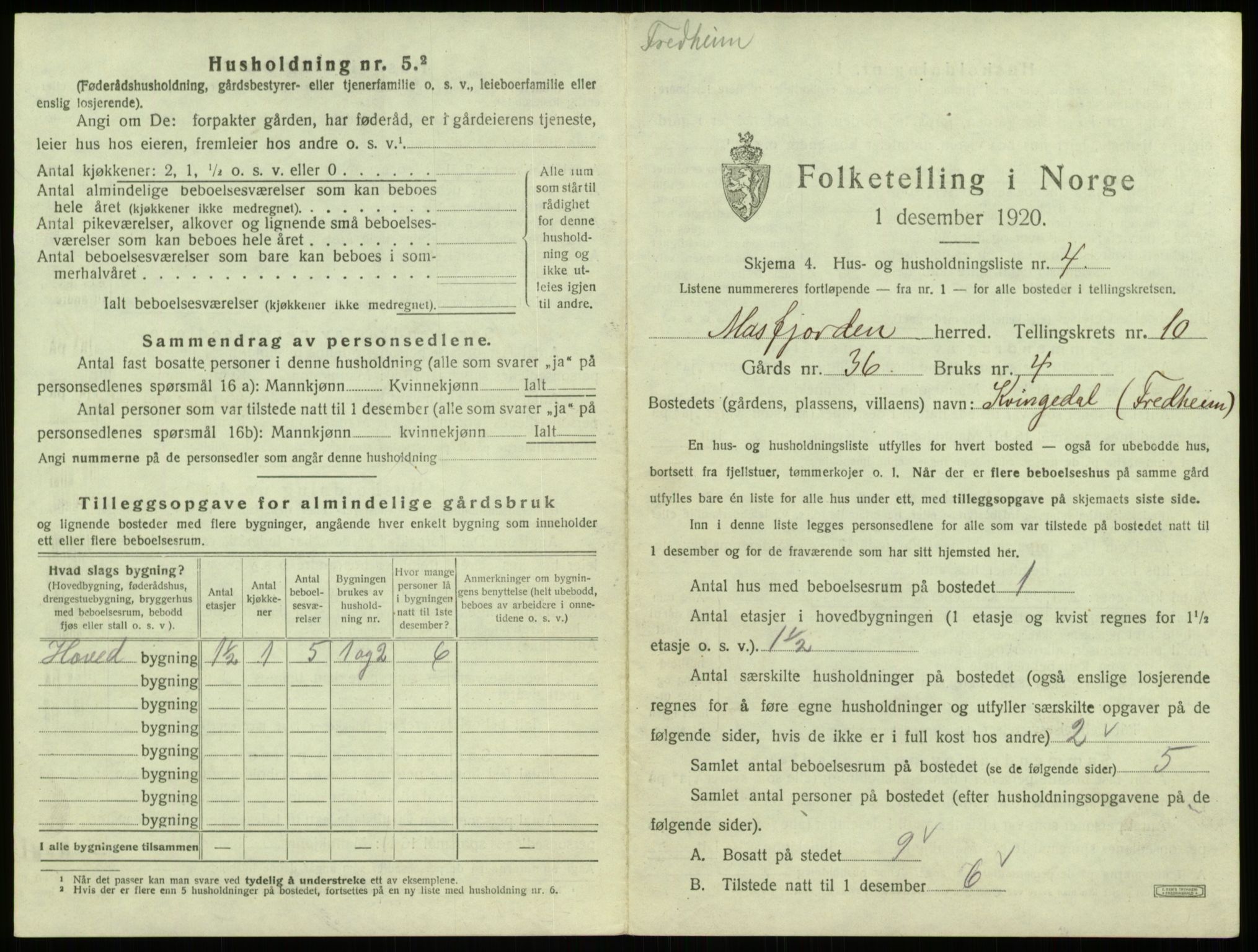 SAB, 1920 census for Masfjorden, 1920, p. 471