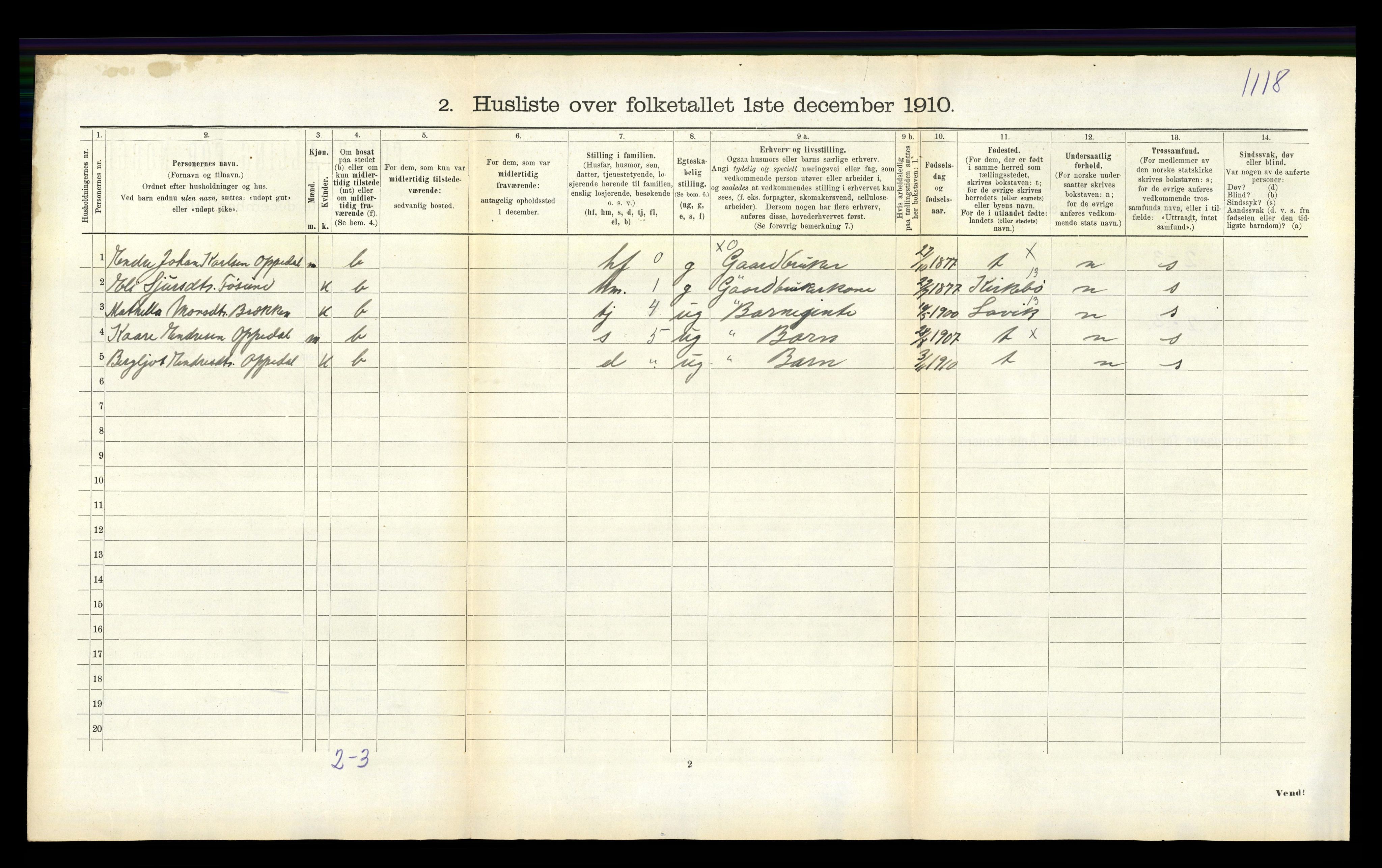 RA, 1910 census for Brekke, 1910, p. 84