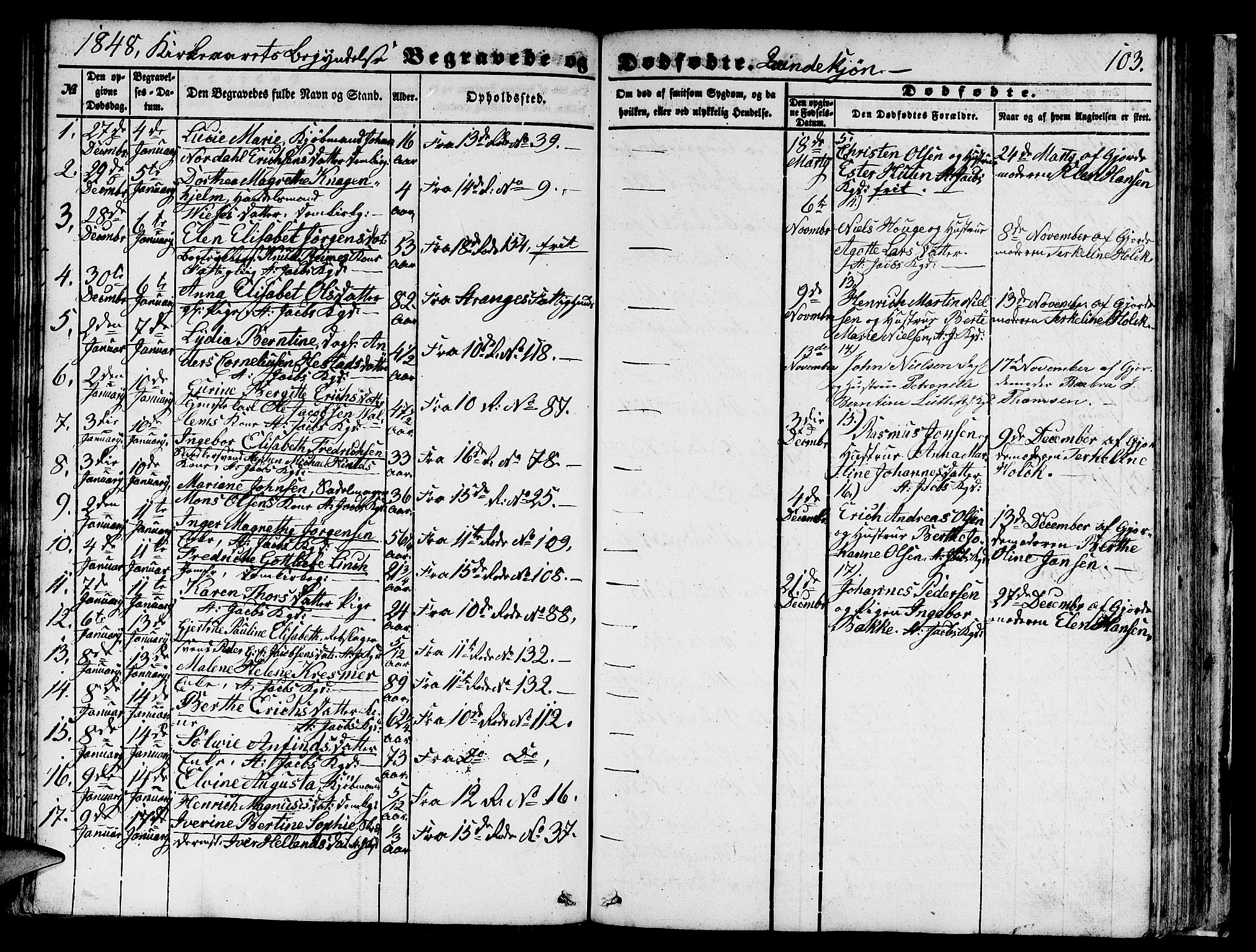 Domkirken sokneprestembete, SAB/A-74801/H/Hab/L0038: Parish register (copy) no. E 2, 1847-1859, p. 103