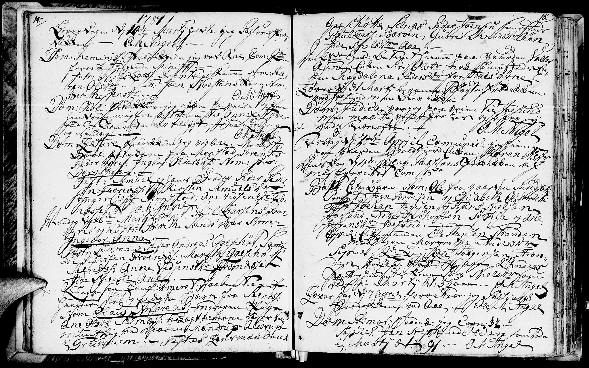 Ministerialprotokoller, klokkerbøker og fødselsregistre - Sør-Trøndelag, SAT/A-1456/655/L0673: Parish register (official) no. 655A02, 1780-1801, p. 14-15