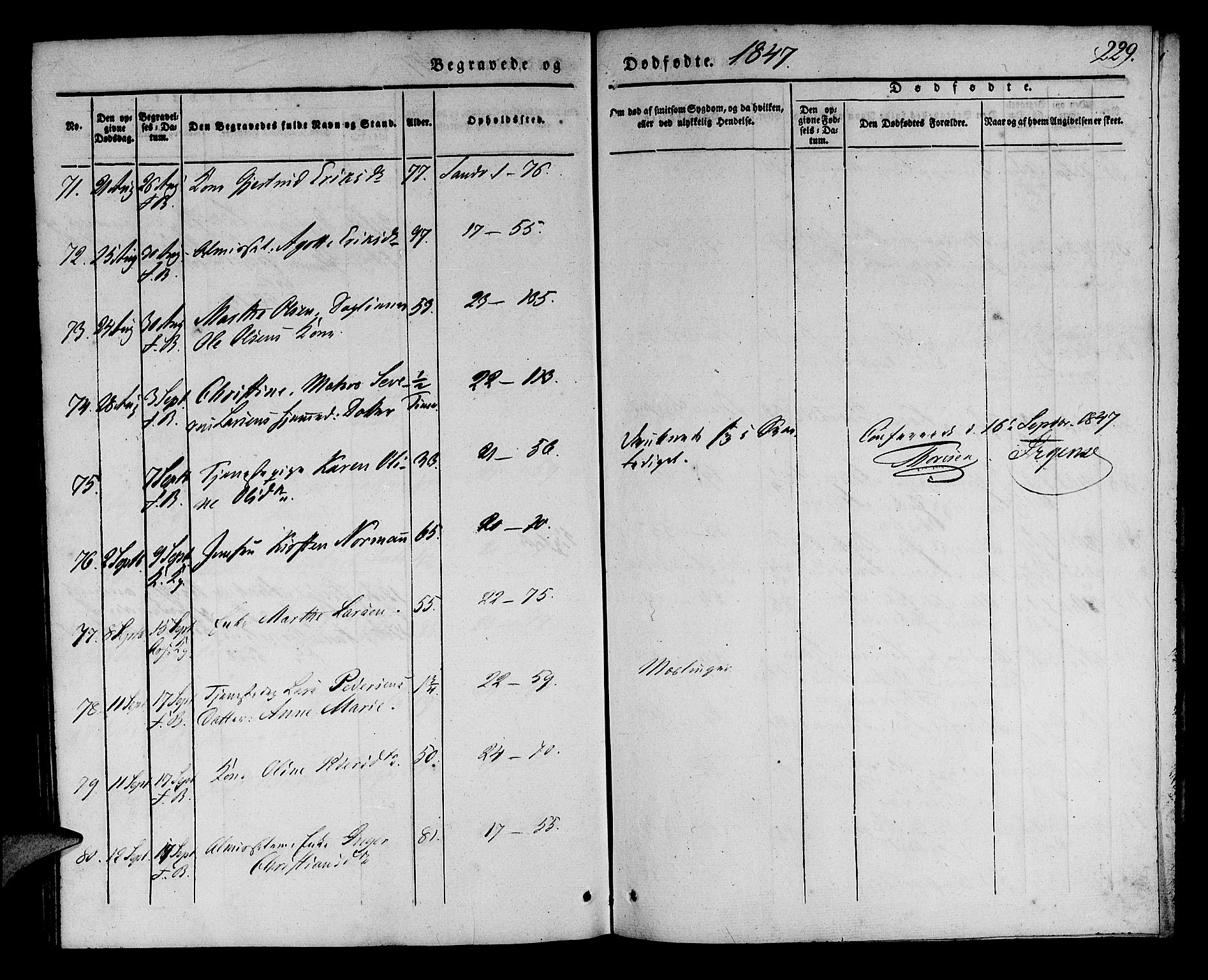 Korskirken sokneprestembete, SAB/A-76101/H/Haa/L0043: Parish register (official) no. E 1, 1834-1848, p. 229