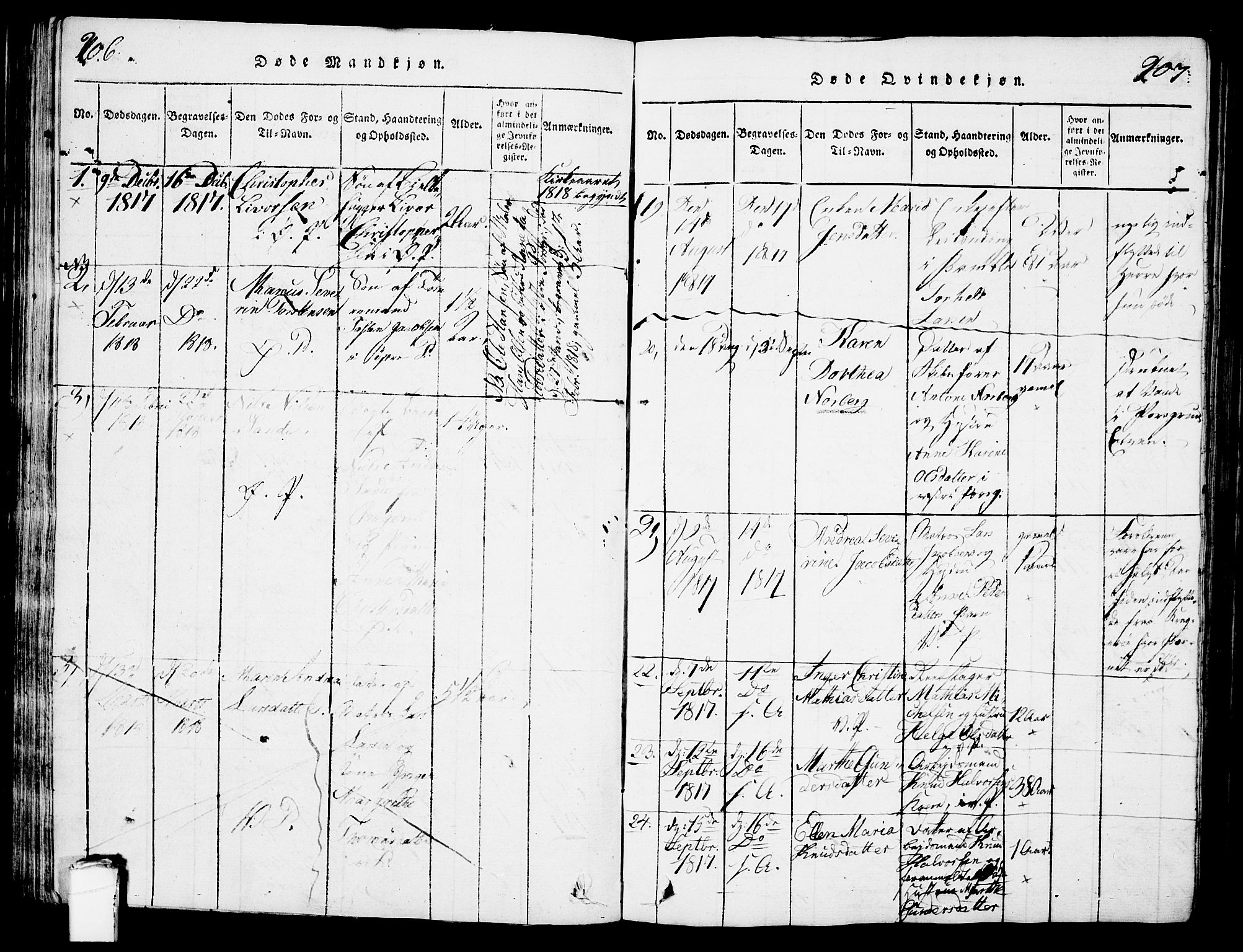 Porsgrunn kirkebøker , SAKO/A-104/G/Gb/L0001: Parish register (copy) no. II 1, 1817-1828, p. 206-207