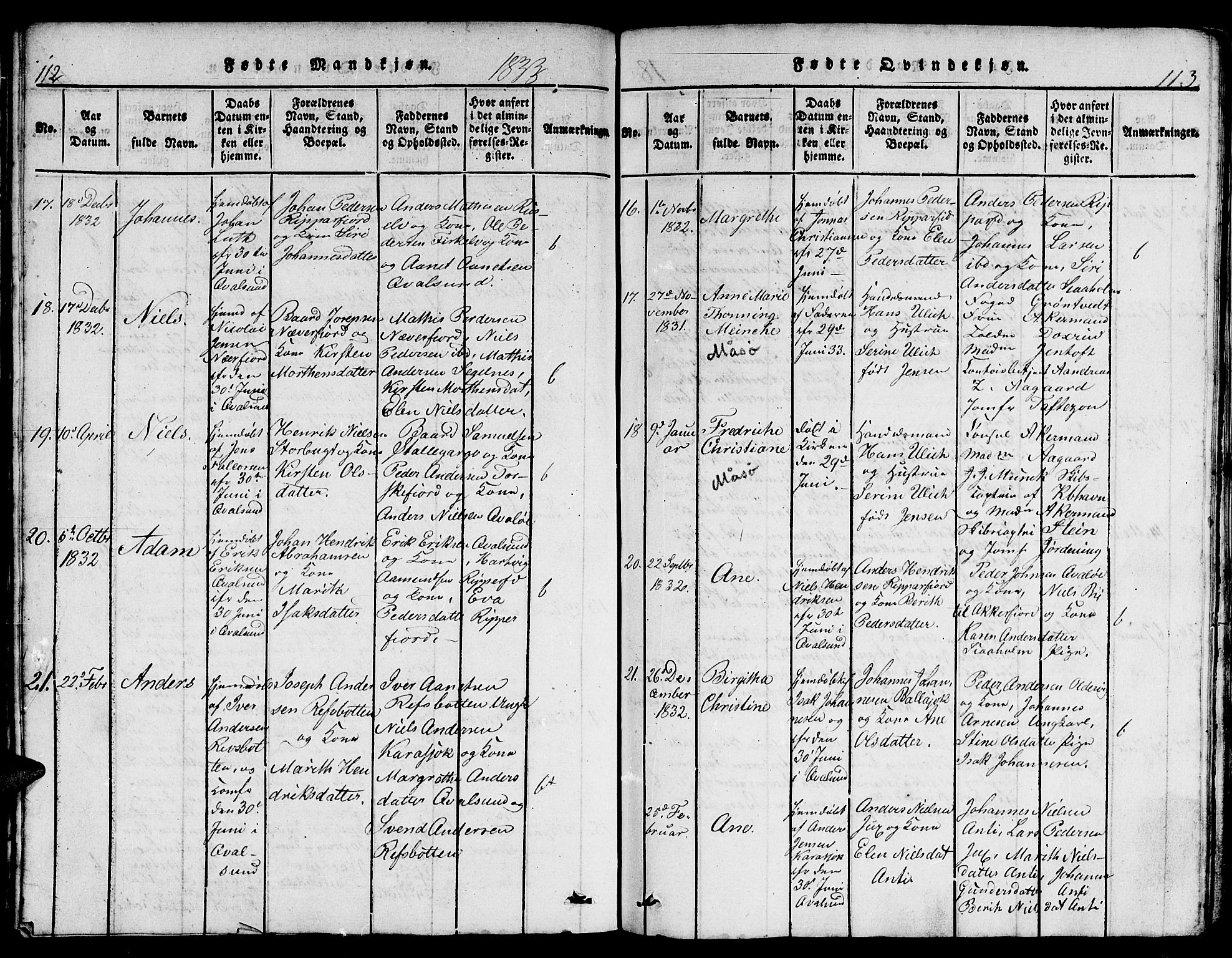 Hammerfest sokneprestkontor, AV/SATØ-S-1347/H/Hb/L0001.klokk: Parish register (copy) no. 1, 1822-1850, p. 112-113