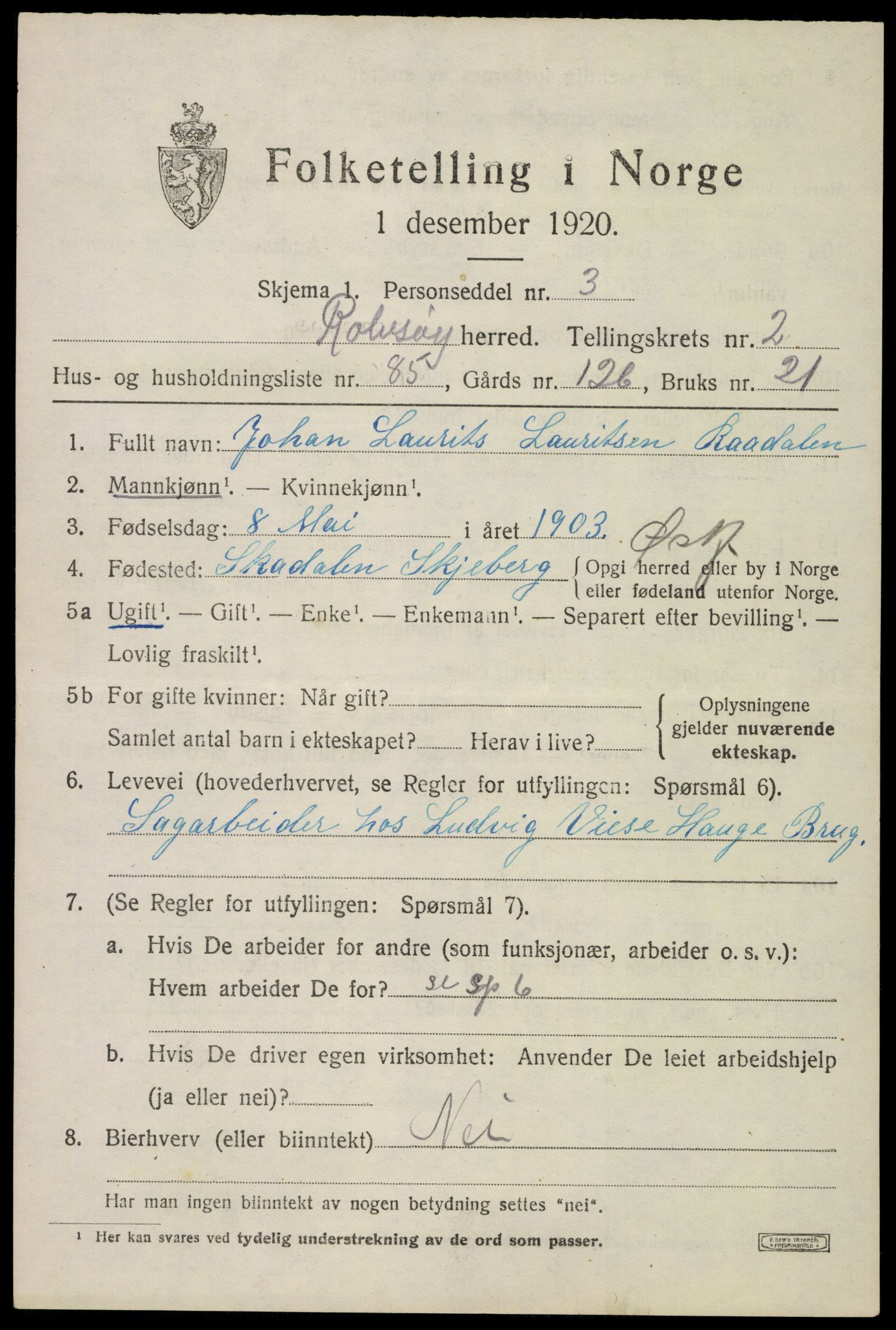 SAO, 1920 census for Rolvsøy, 1920, p. 2827