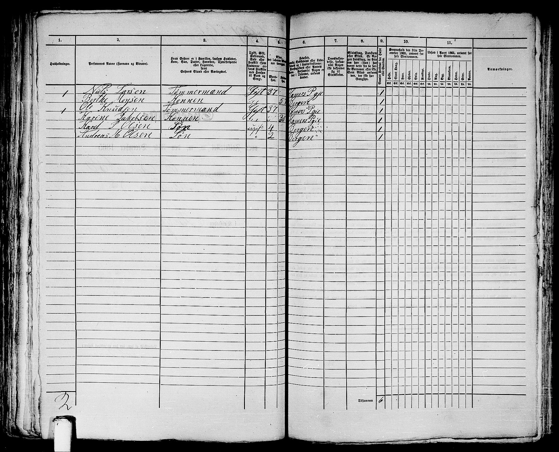 RA, 1865 census for Bergen, 1865, p. 1257