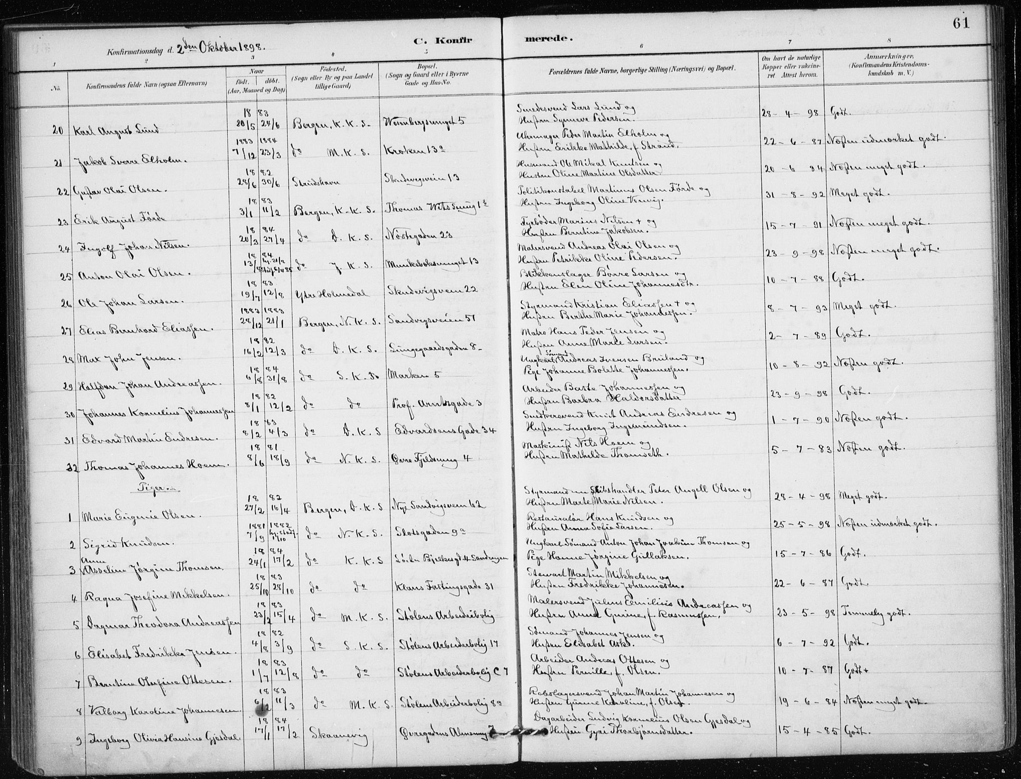 Mariakirken Sokneprestembete, SAB/A-76901/H/Haa/L0013: Parish register (official) no. C 1, 1889-1900, p. 61