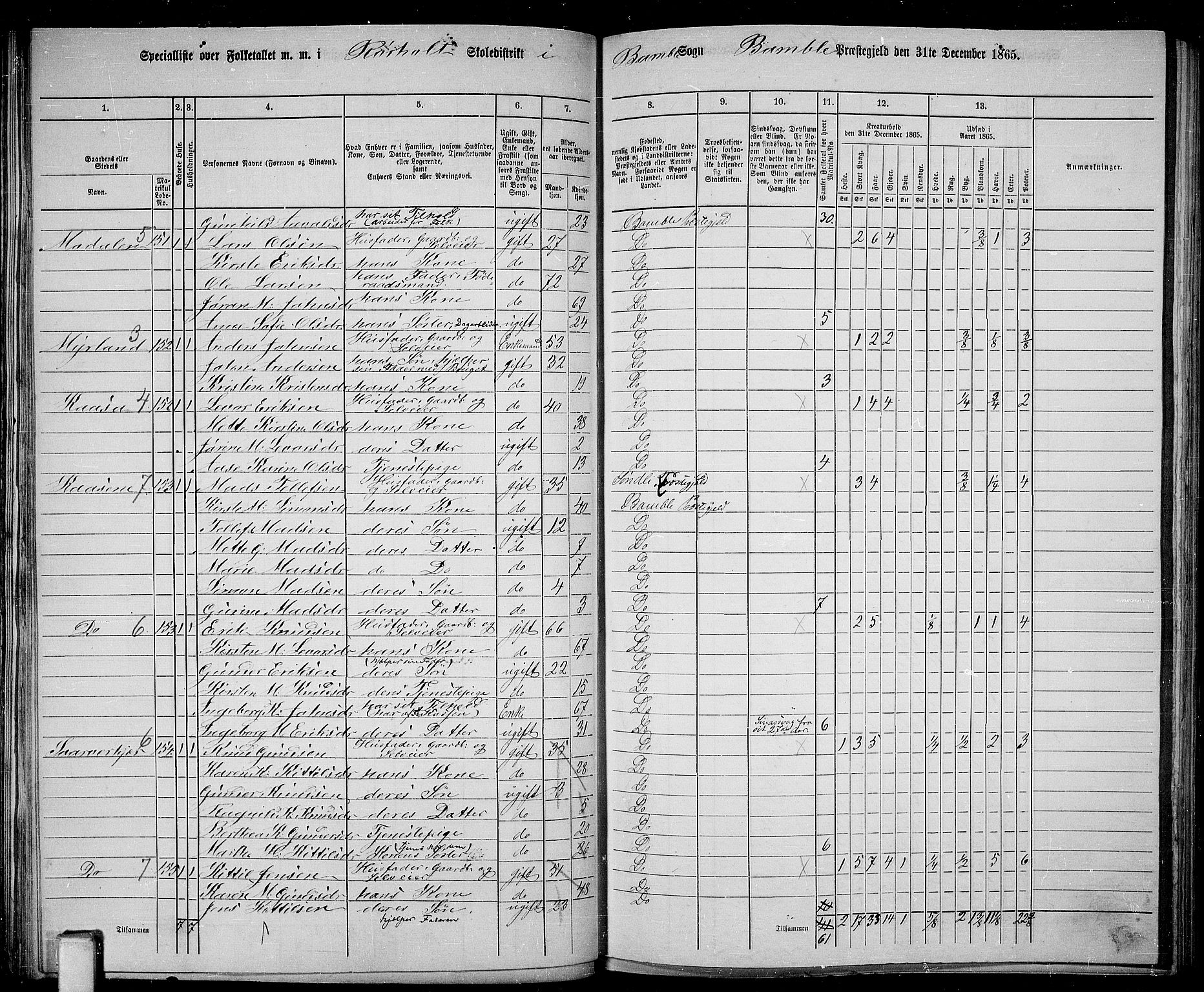 RA, 1865 census for Bamble, 1865, p. 87