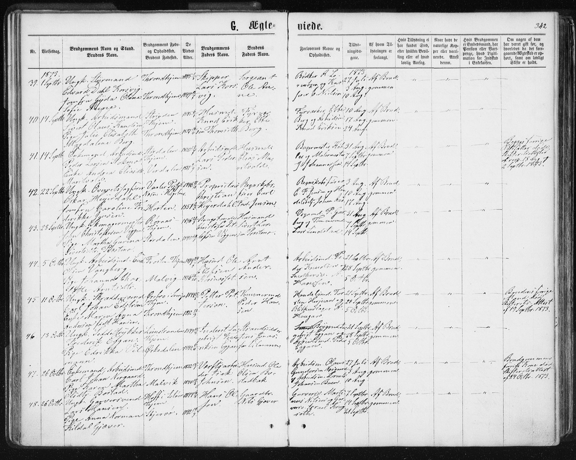 Ministerialprotokoller, klokkerbøker og fødselsregistre - Sør-Trøndelag, AV/SAT-A-1456/601/L0055: Parish register (official) no. 601A23, 1866-1877, p. 342