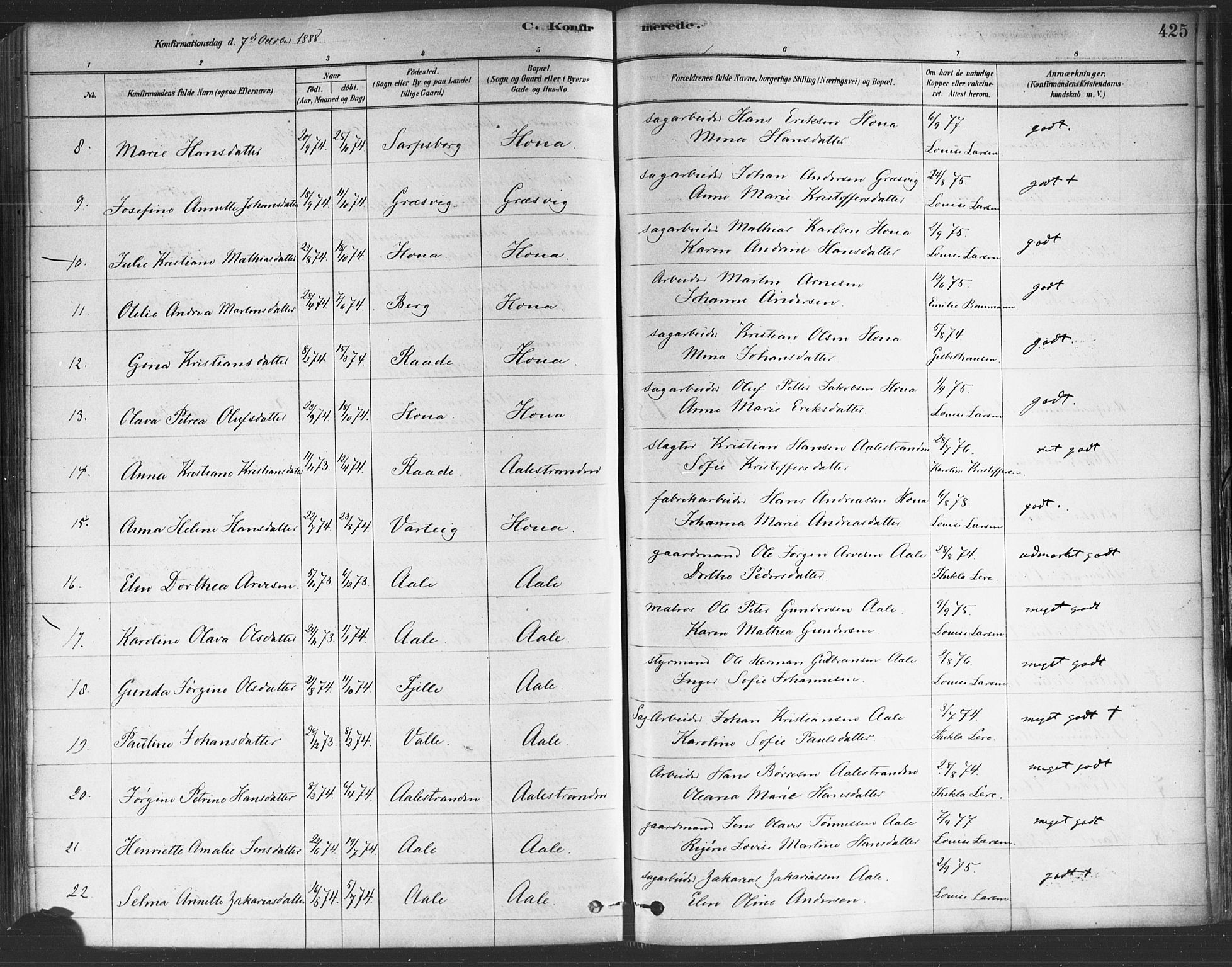 Onsøy prestekontor Kirkebøker, AV/SAO-A-10914/F/Fa/L0005: Parish register (official) no. I 5, 1878-1898, p. 425