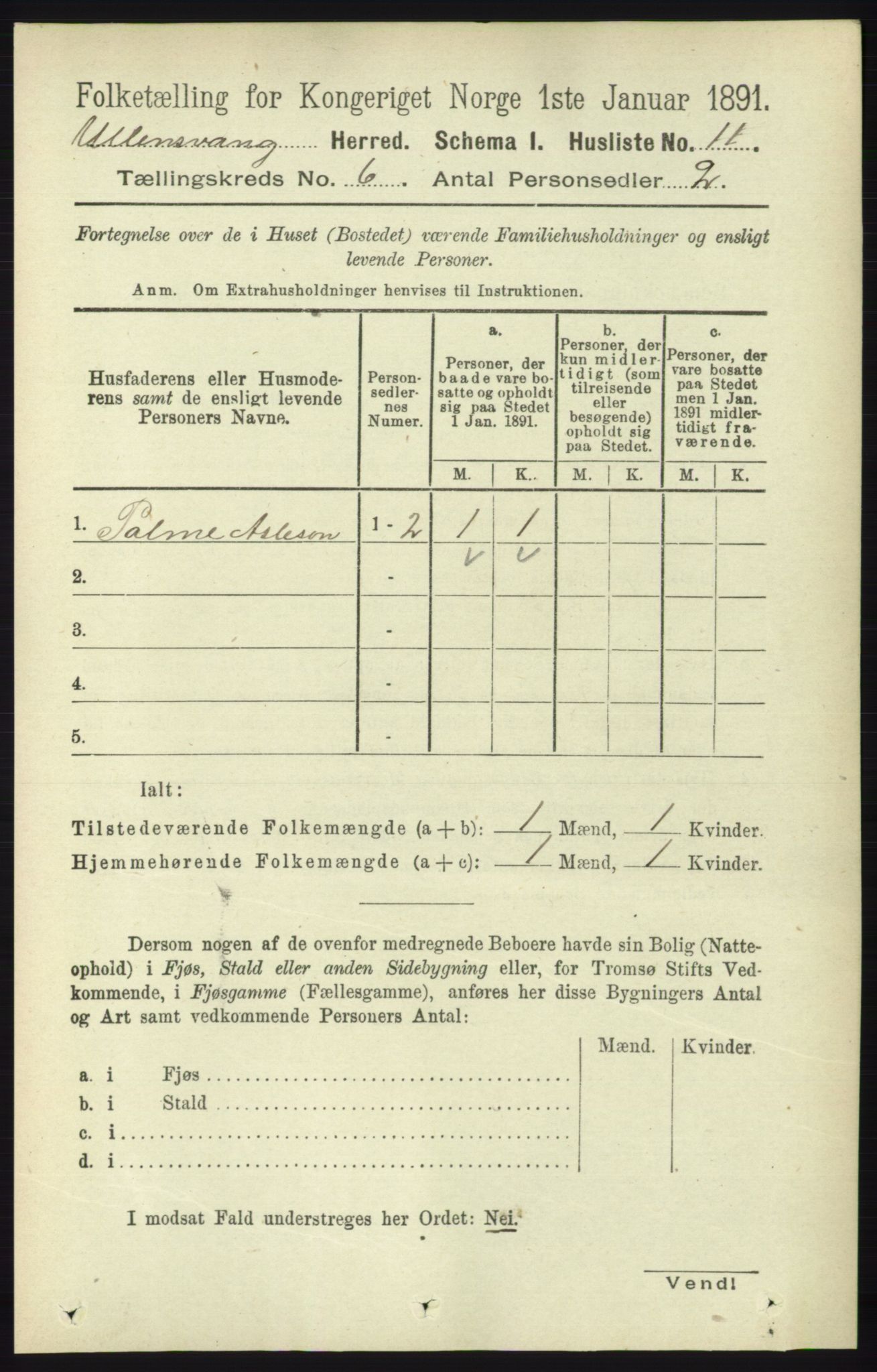 RA, 1891 census for 1230 Ullensvang, 1891, p. 1855