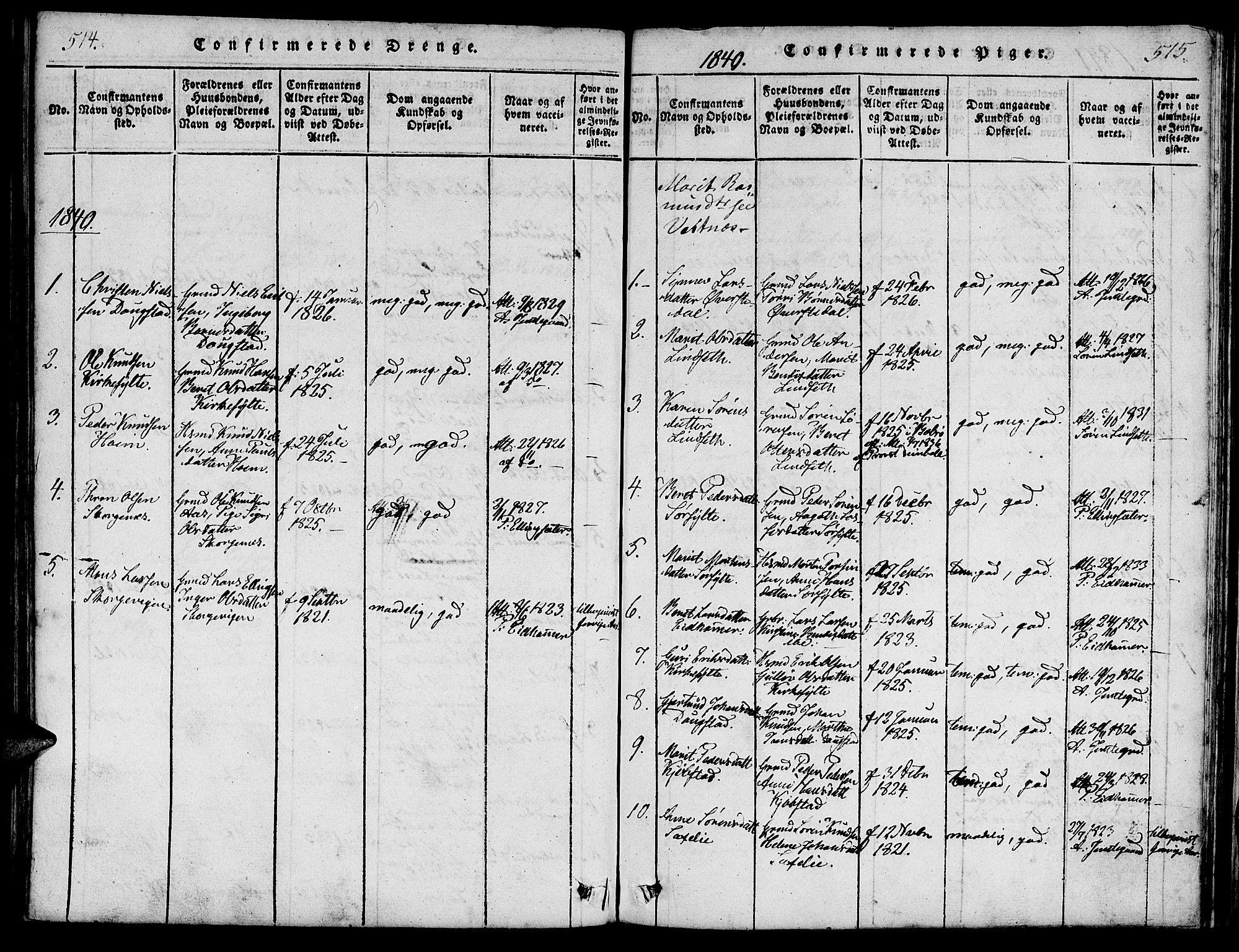 Ministerialprotokoller, klokkerbøker og fødselsregistre - Møre og Romsdal, AV/SAT-A-1454/541/L0544: Parish register (official) no. 541A01, 1818-1847, p. 514-515